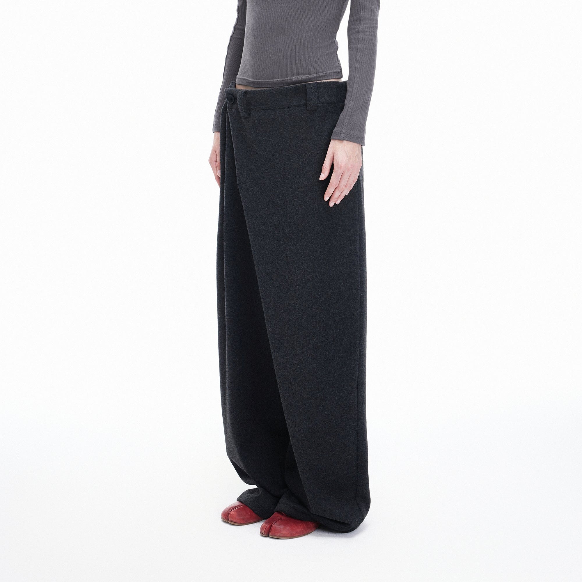 ARTIFICIAL WORLD Asymmetrical Overlay Wool Wide-Leg Pants-Pants-XS-Free Shipping Leatheretro