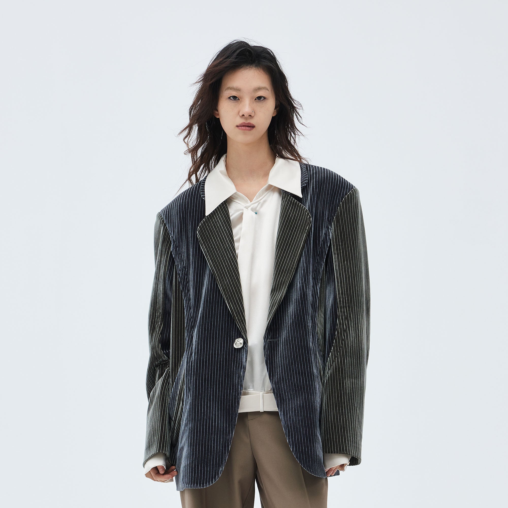 TUIMU Corduroy Contrast Panel Blazer-Jacket-S-Free Shipping Leatheretro