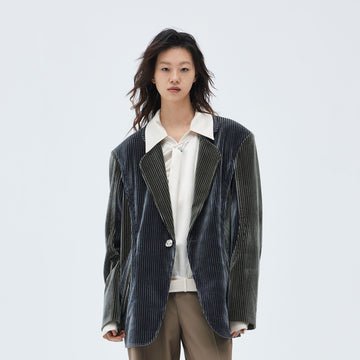 TUIMU Corduroy Contrast Panel Blazer-Jacket-S-Free Shipping Leatheretro