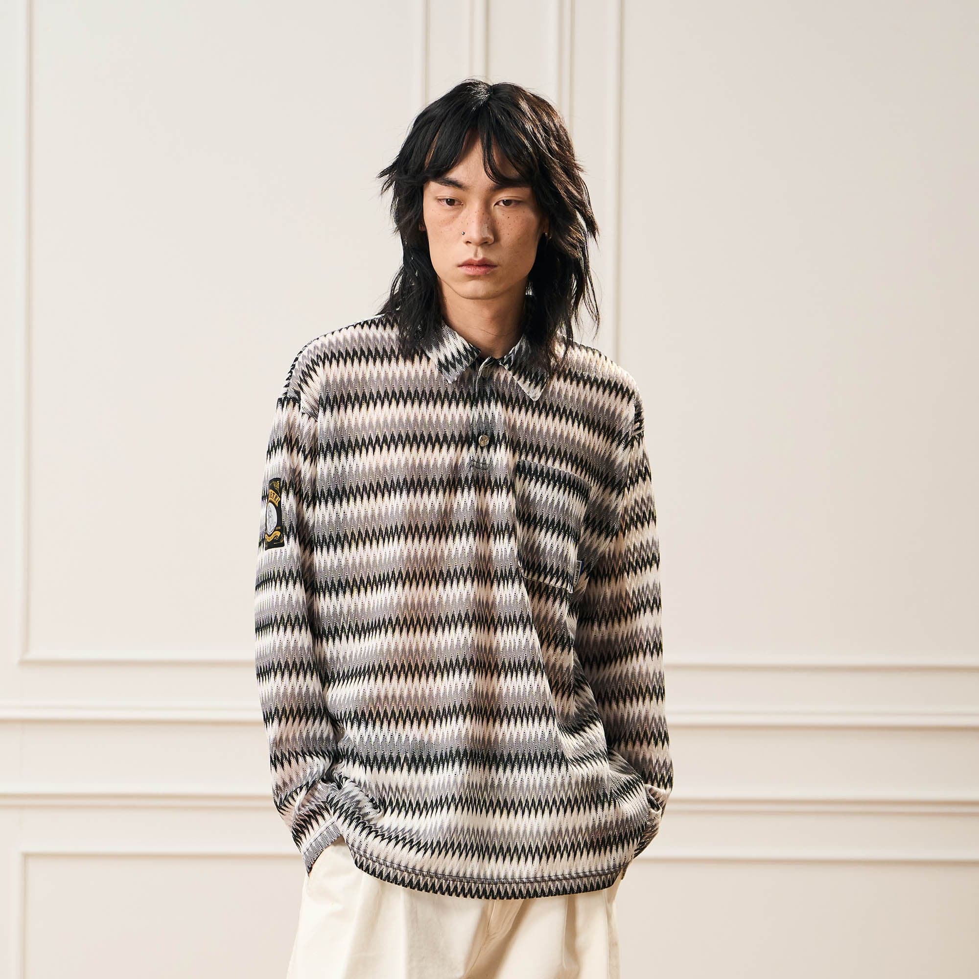 EPIC POETRY Geometric Ripple Knitted Polo Long-Sleeve Tee-L/S Tee-S-Free Shipping Leatheretro