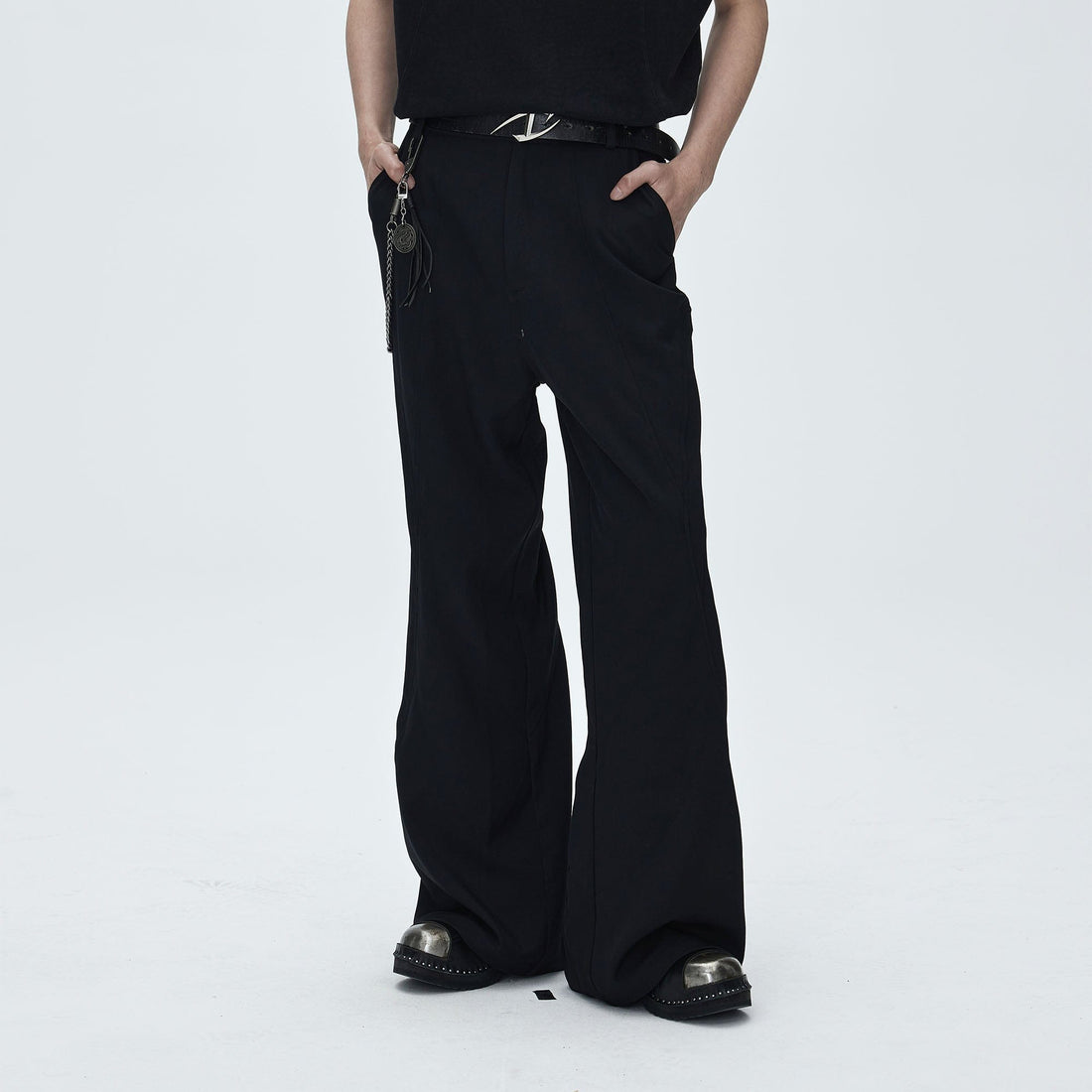 CATSSTAC Oval Curved Paneled Pants-Pants-M-Black-Free Shipping Leatheretro