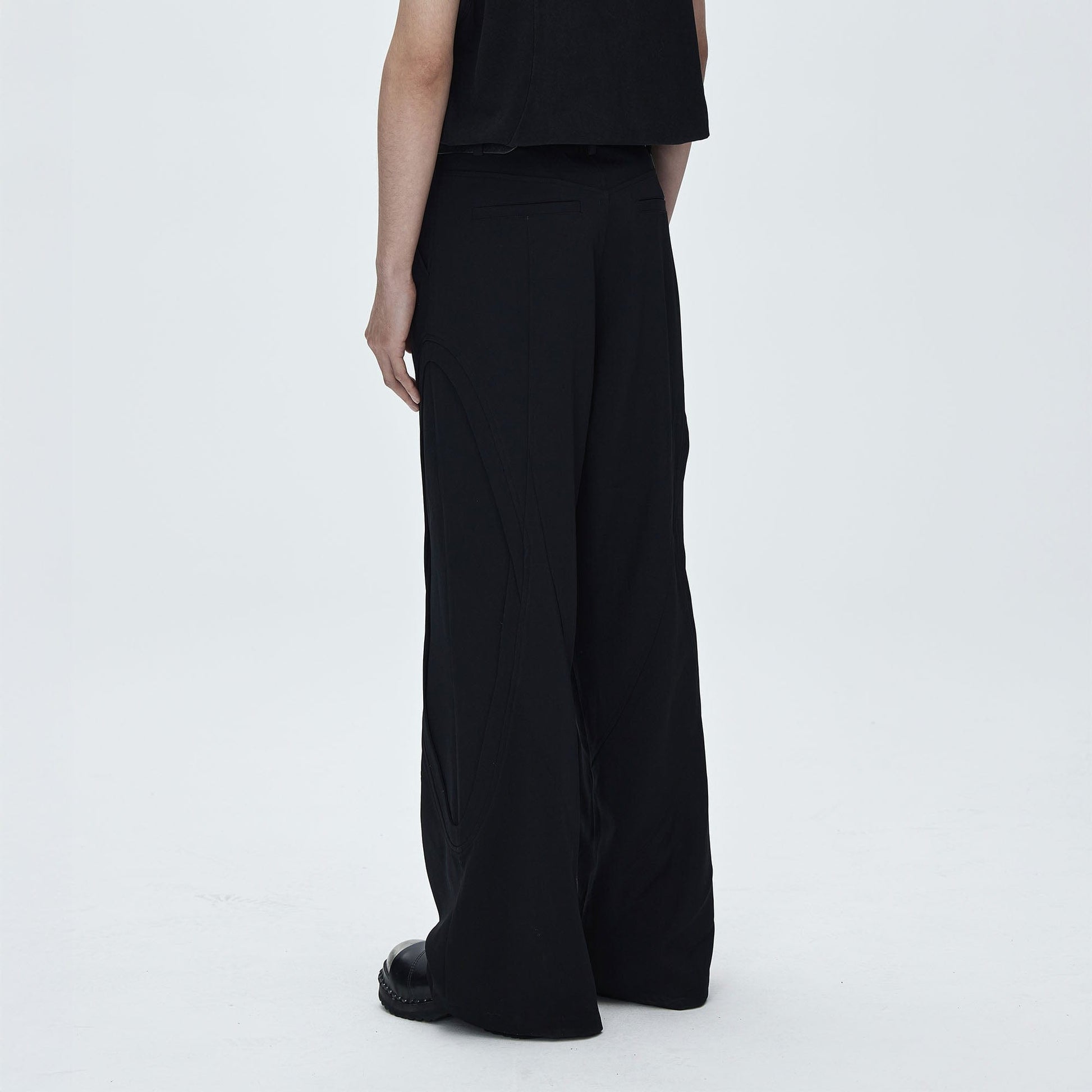 CATSSTAC Oval Curved Paneled Pants-Pants-M-Black-Free Shipping Leatheretro