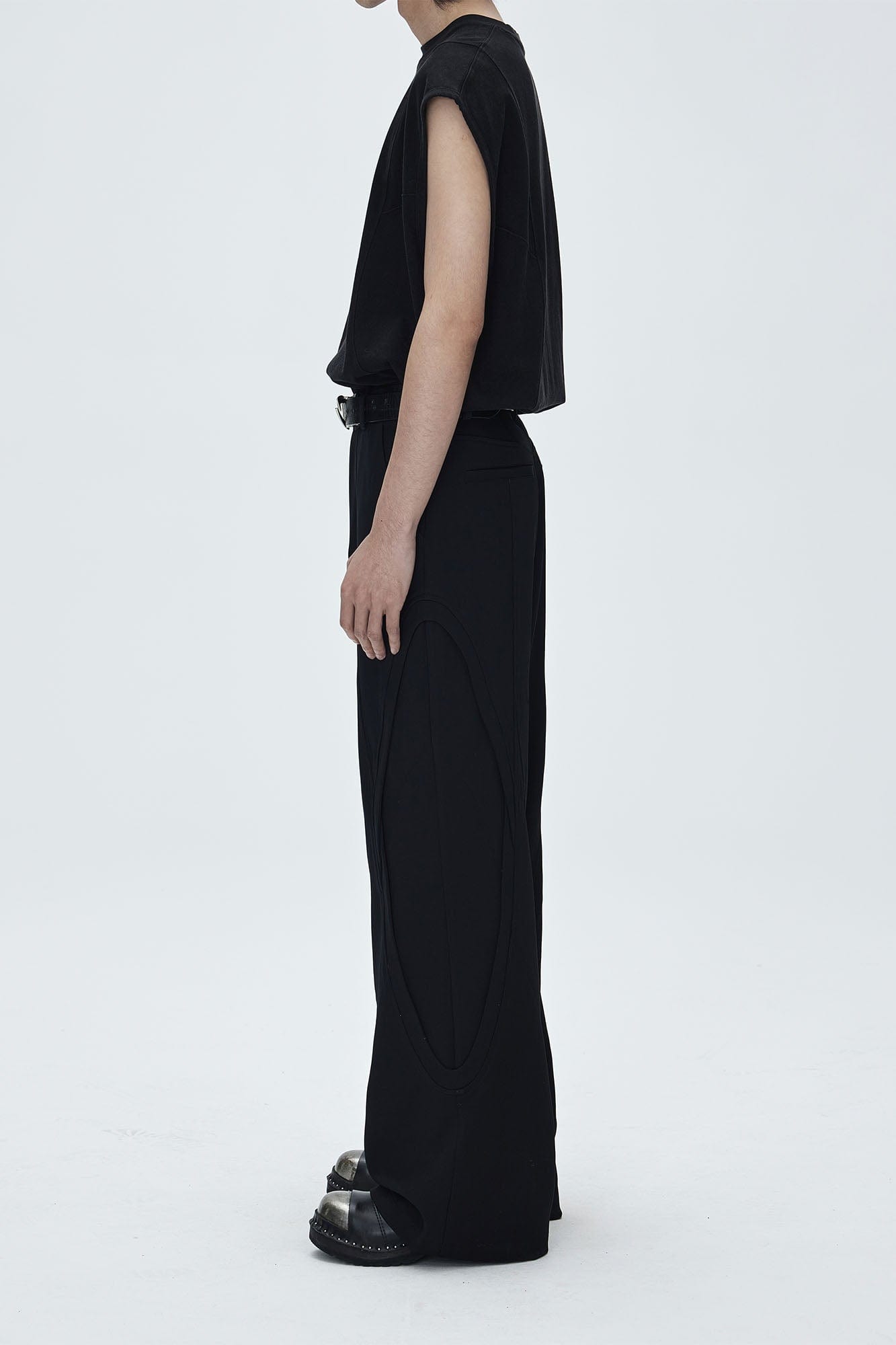 CATSSTAC Oval Curved Paneled Pants-Pants-M-Black-Free Shipping Leatheretro