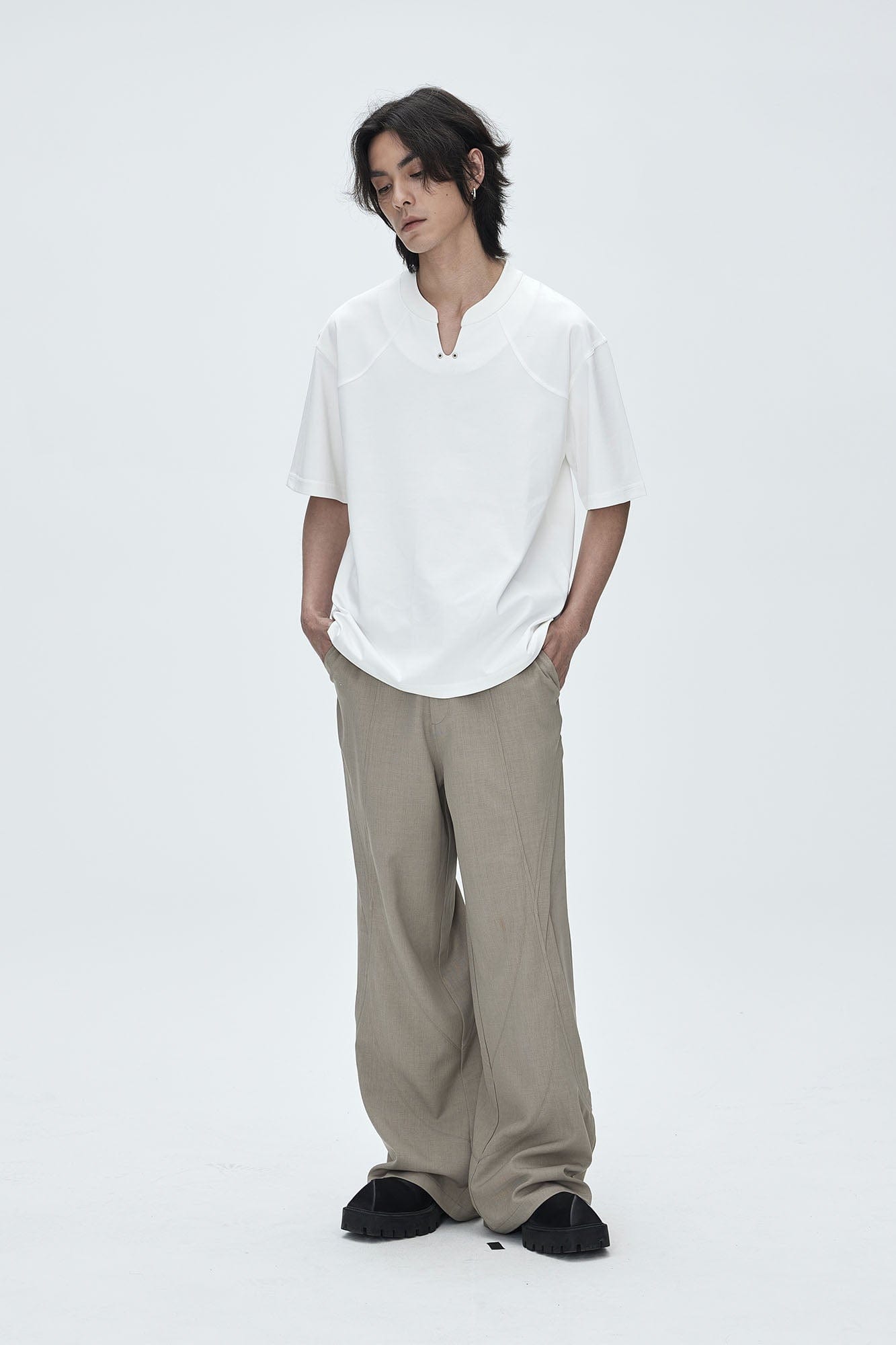 CATSSTAC Oval Curved Paneled Pants-Pants-M-Black-Free Shipping Leatheretro