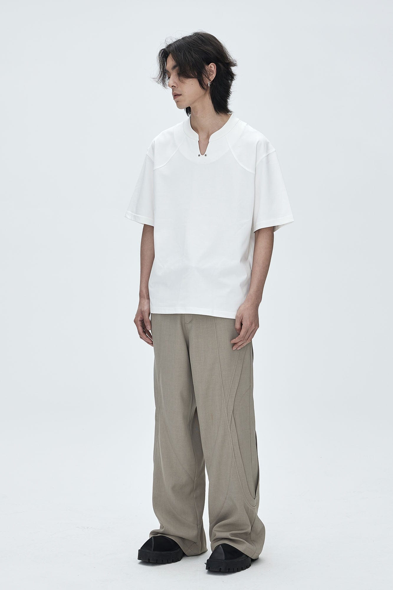 CATSSTAC Oval Curved Paneled Pants-Pants-M-Black-Free Shipping Leatheretro