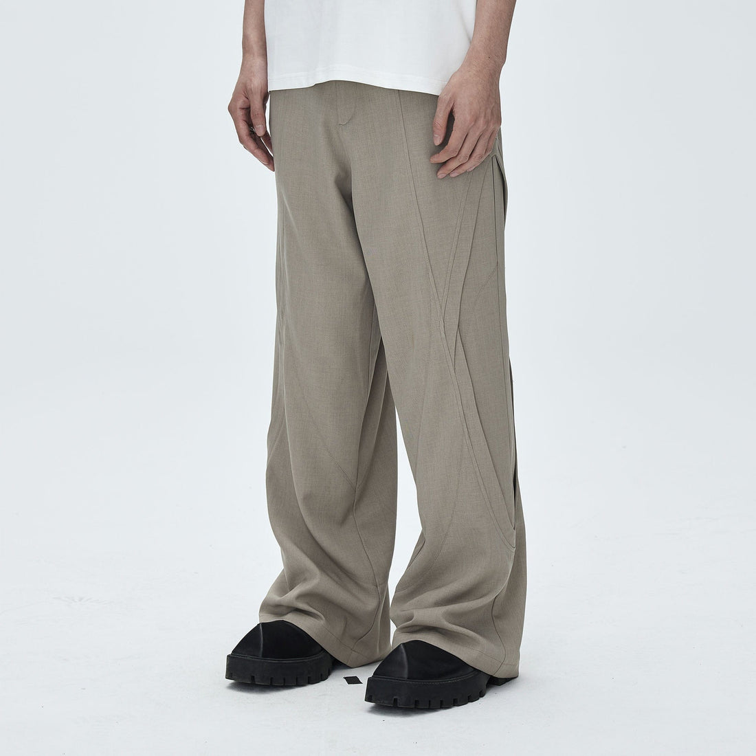 CATSSTAC Oval Curved Paneled Pants-Pants-M-Black-Free Shipping Leatheretro