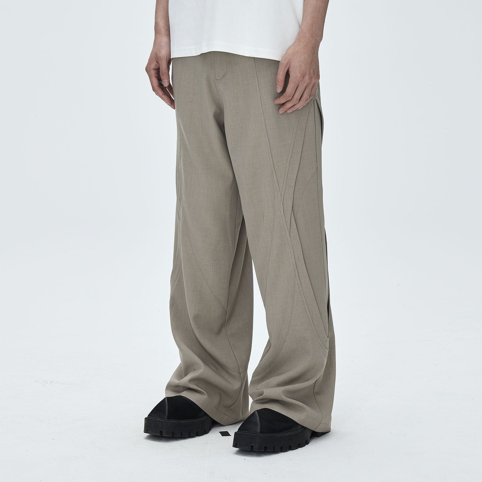 CATSSTAC Oval Curved Paneled Pants-Pants-M-Khaki-Free Shipping Leatheretro