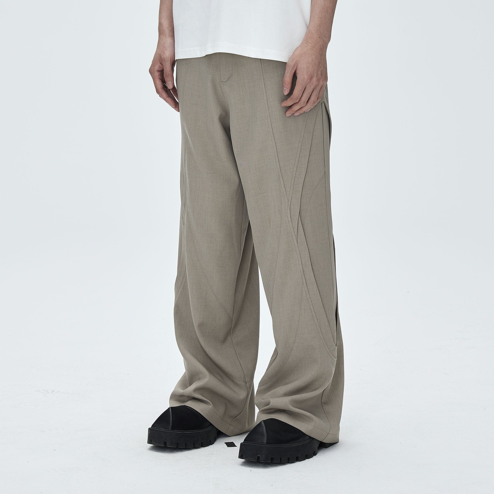 CATSSTAC Oval Curved Paneled Pants-Pants-M-Khaki-Free Shipping Leatheretro