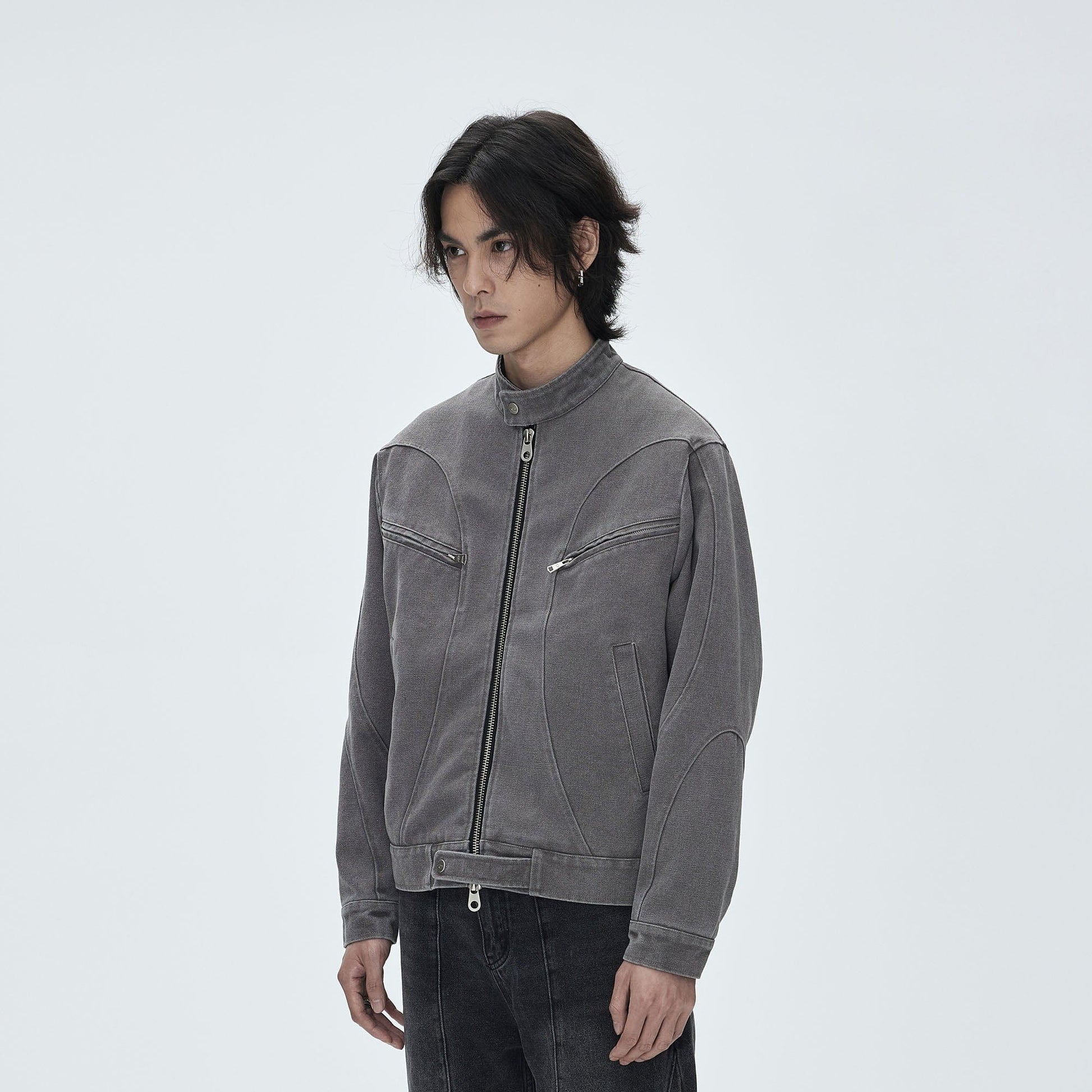 CATSSTAC Washed Curved Panel Harrington Jacket-Jacket-M-Blue-Free Shipping Leatheretro