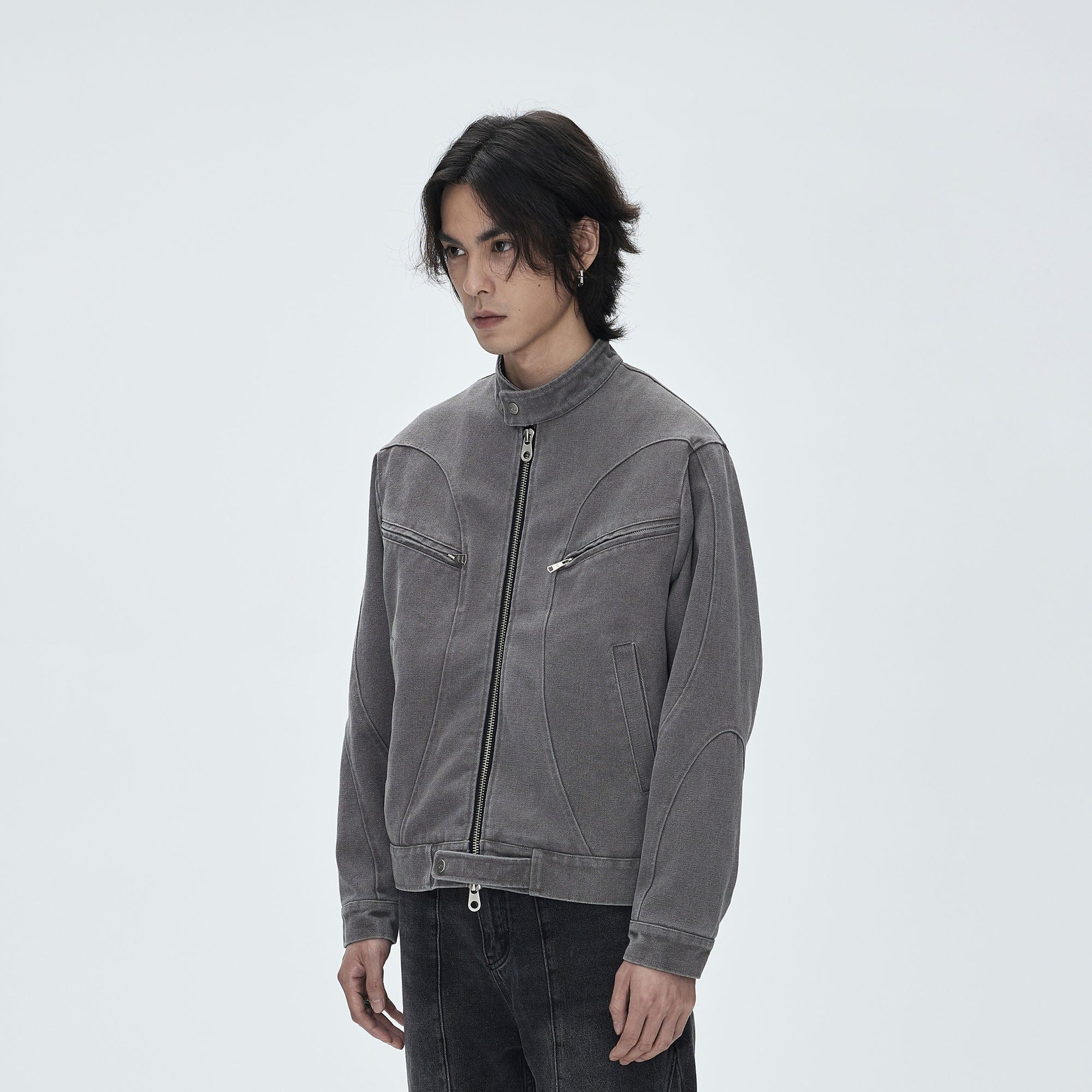 CATSSTAC Washed Curved Panel Harrington Jacket-Jacket-M-Blue-Free Shipping Leatheretro