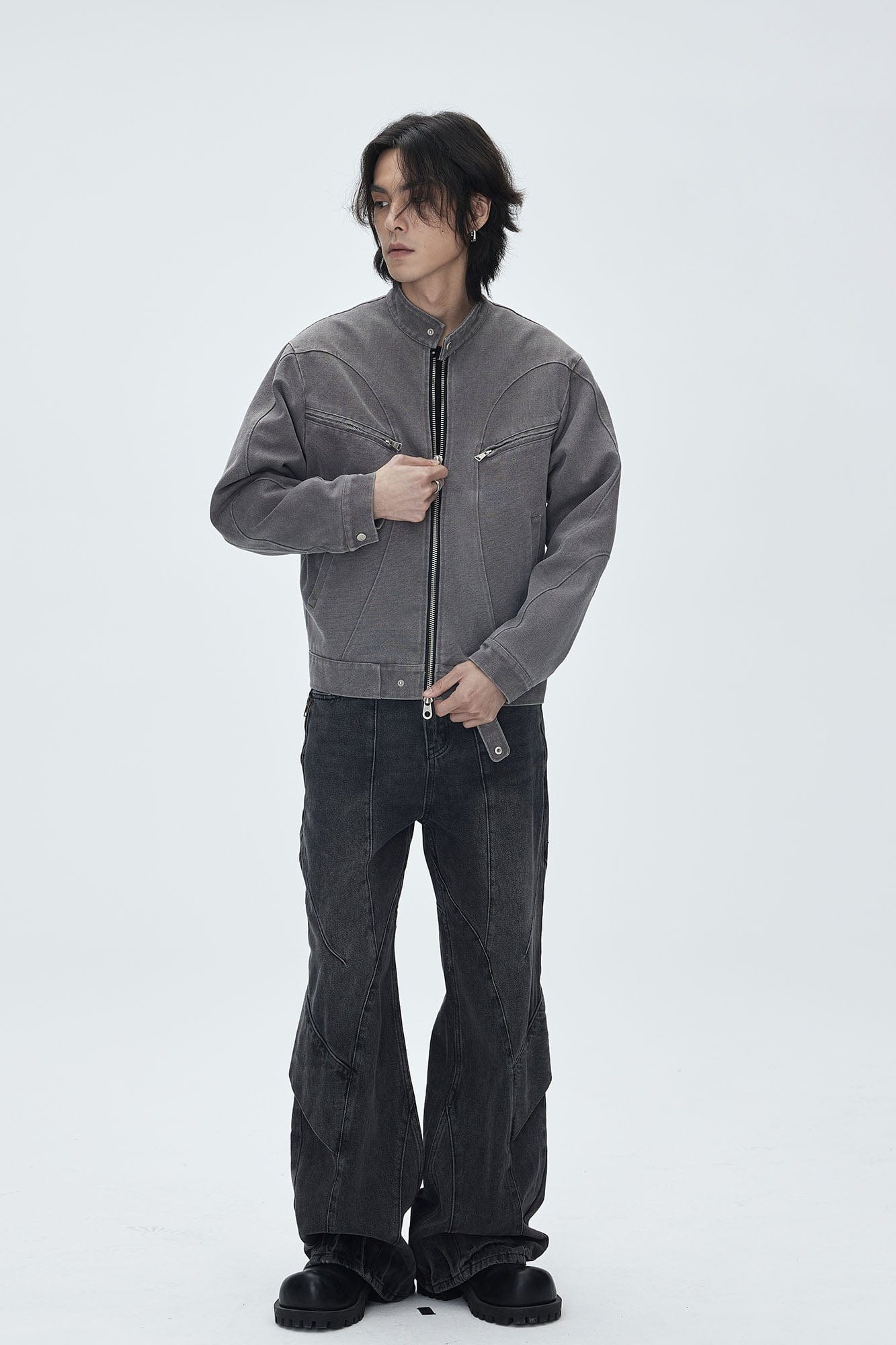 CATSSTAC Washed Curved Panel Harrington Jacket-Jacket-M-Blue-Free Shipping Leatheretro