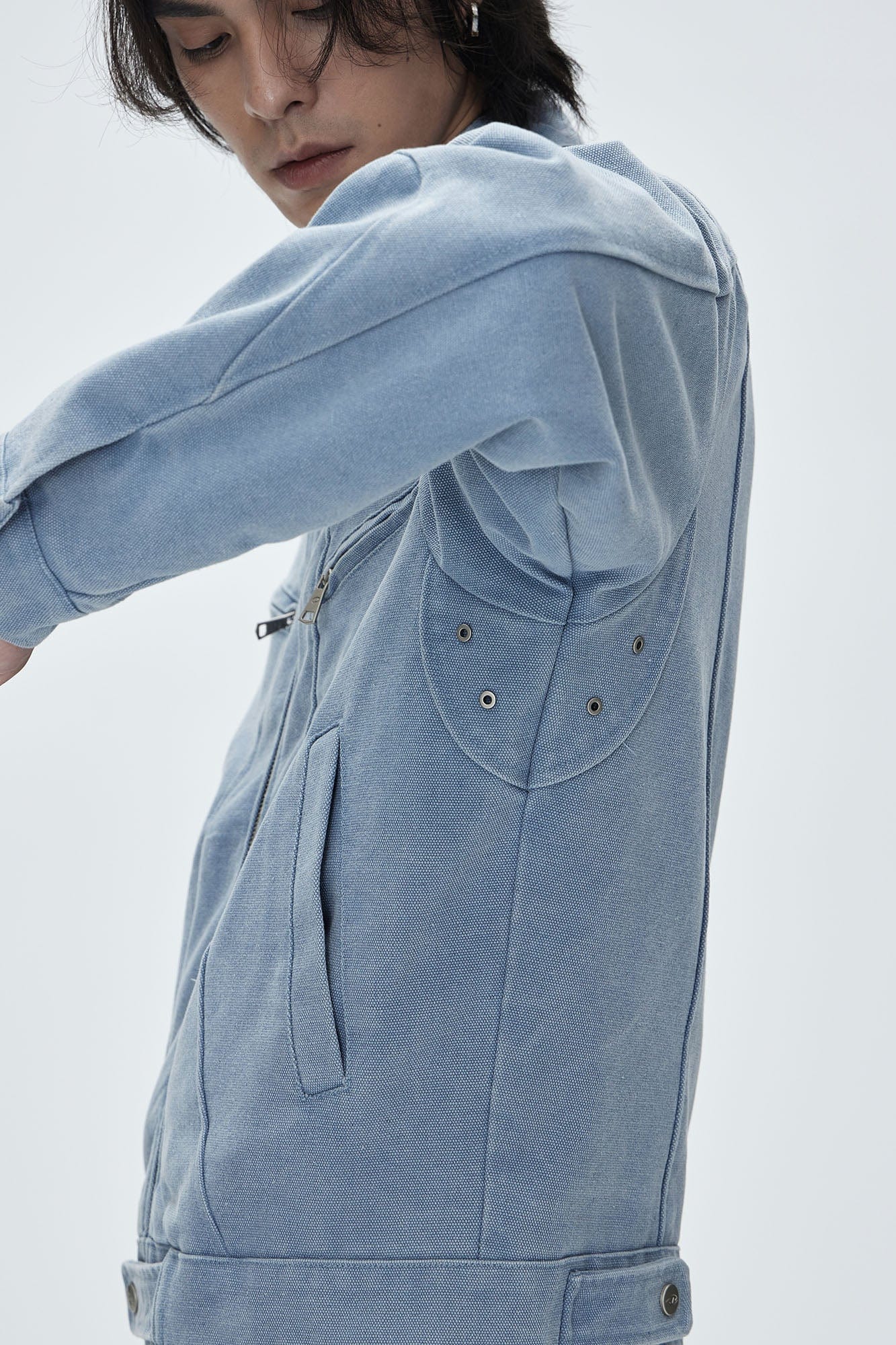 CATSSTAC Washed Curved Panel Harrington Jacket-Jacket-M-Blue-Free Shipping Leatheretro