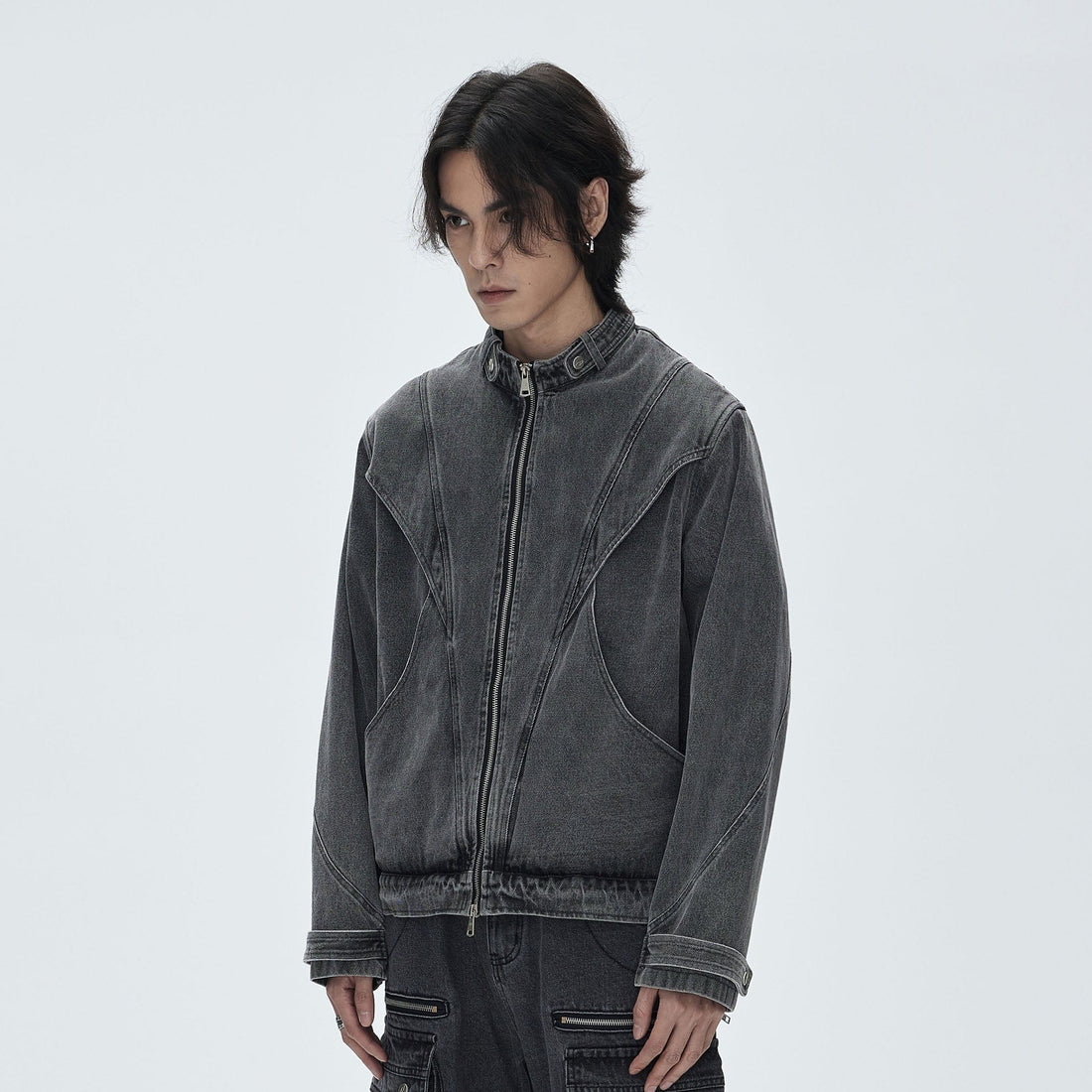 CATSSTAC Turtle-Neck Washed Denim Jacket-Jacket-M-Free Shipping Leatheretro