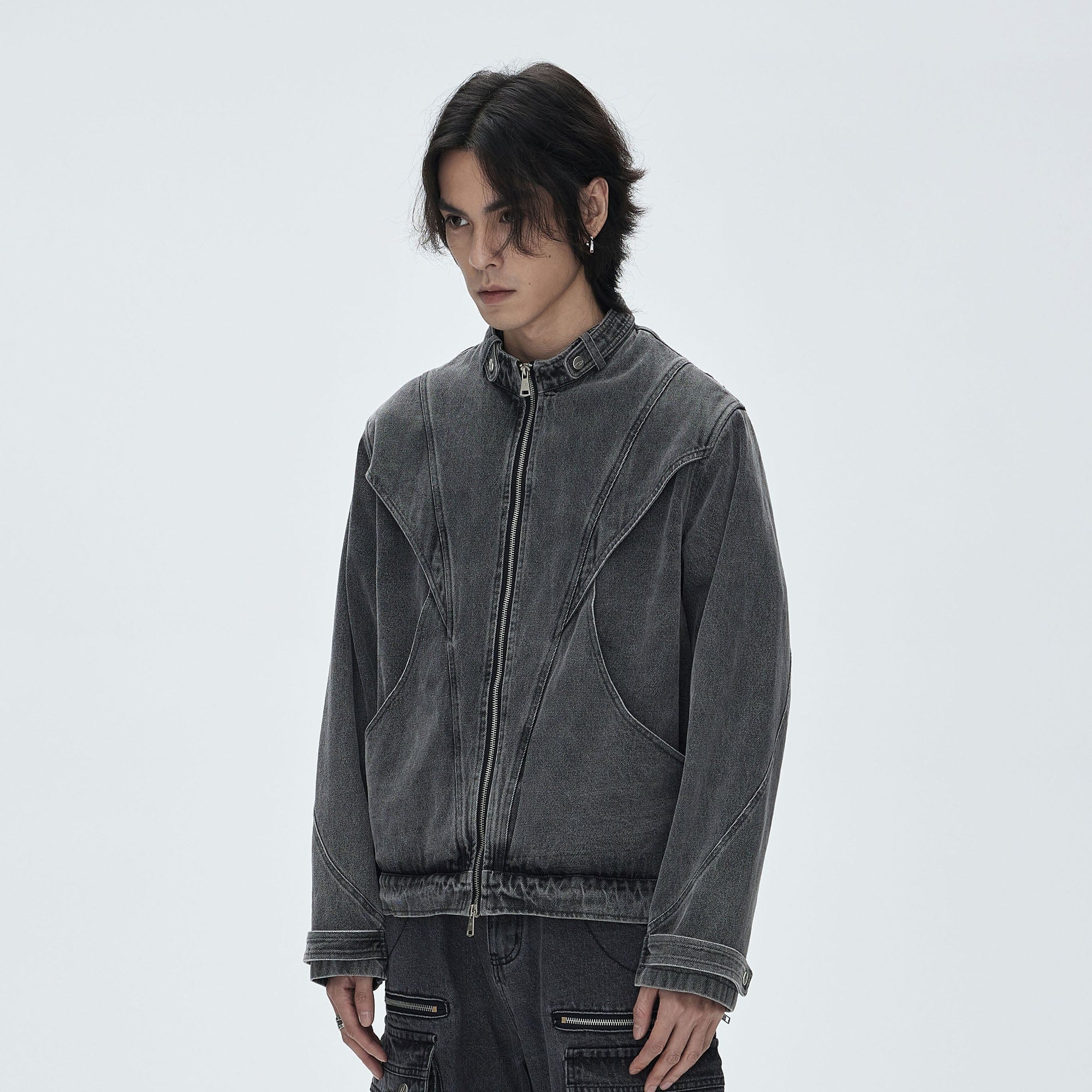 CATSSTAC Turtle-Neck Washed Denim Jacket-Jacket-M-Free Shipping Leatheretro