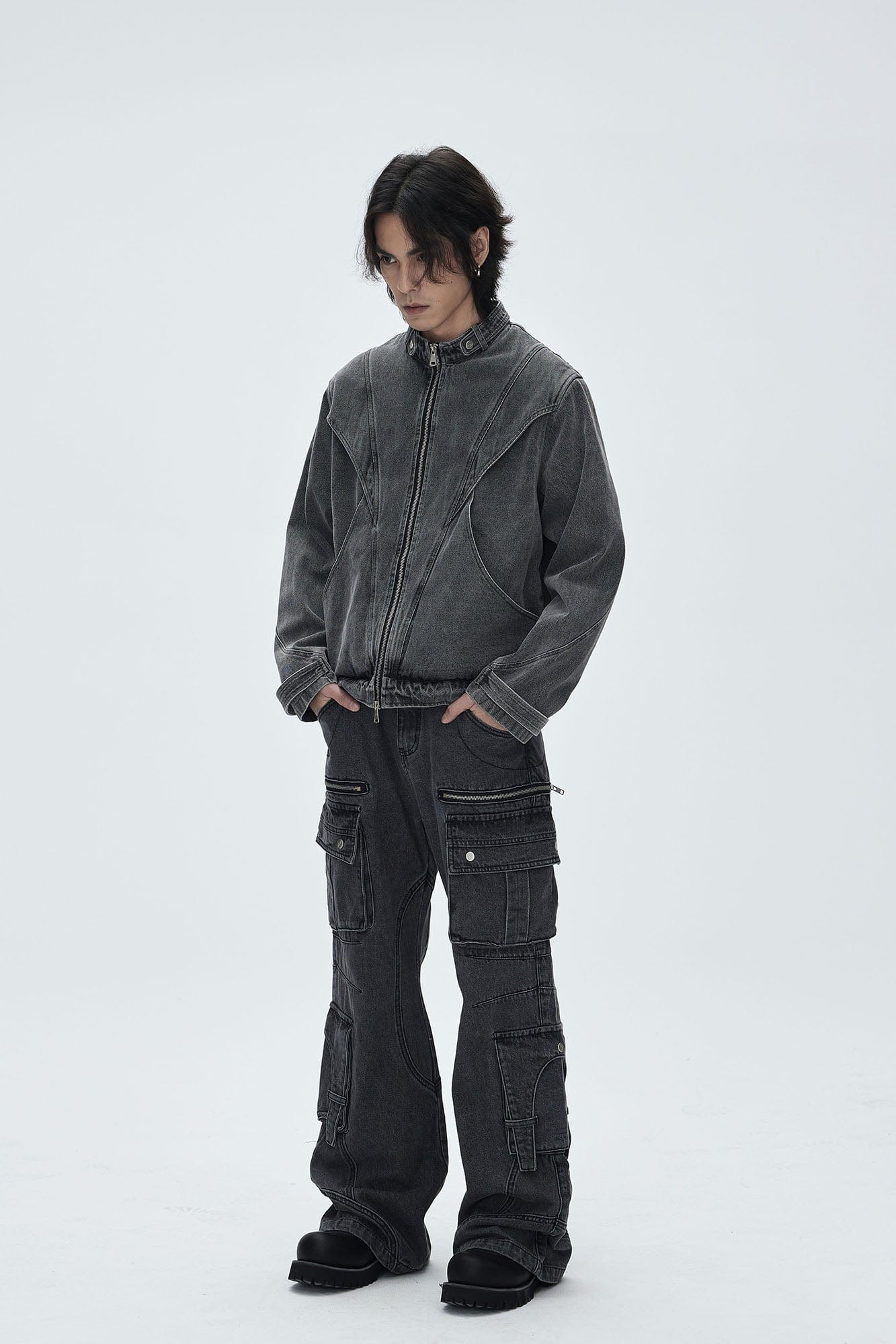 CATSSTAC Turtle-Neck Washed Denim Jacket-Jacket-M-Free Shipping Leatheretro