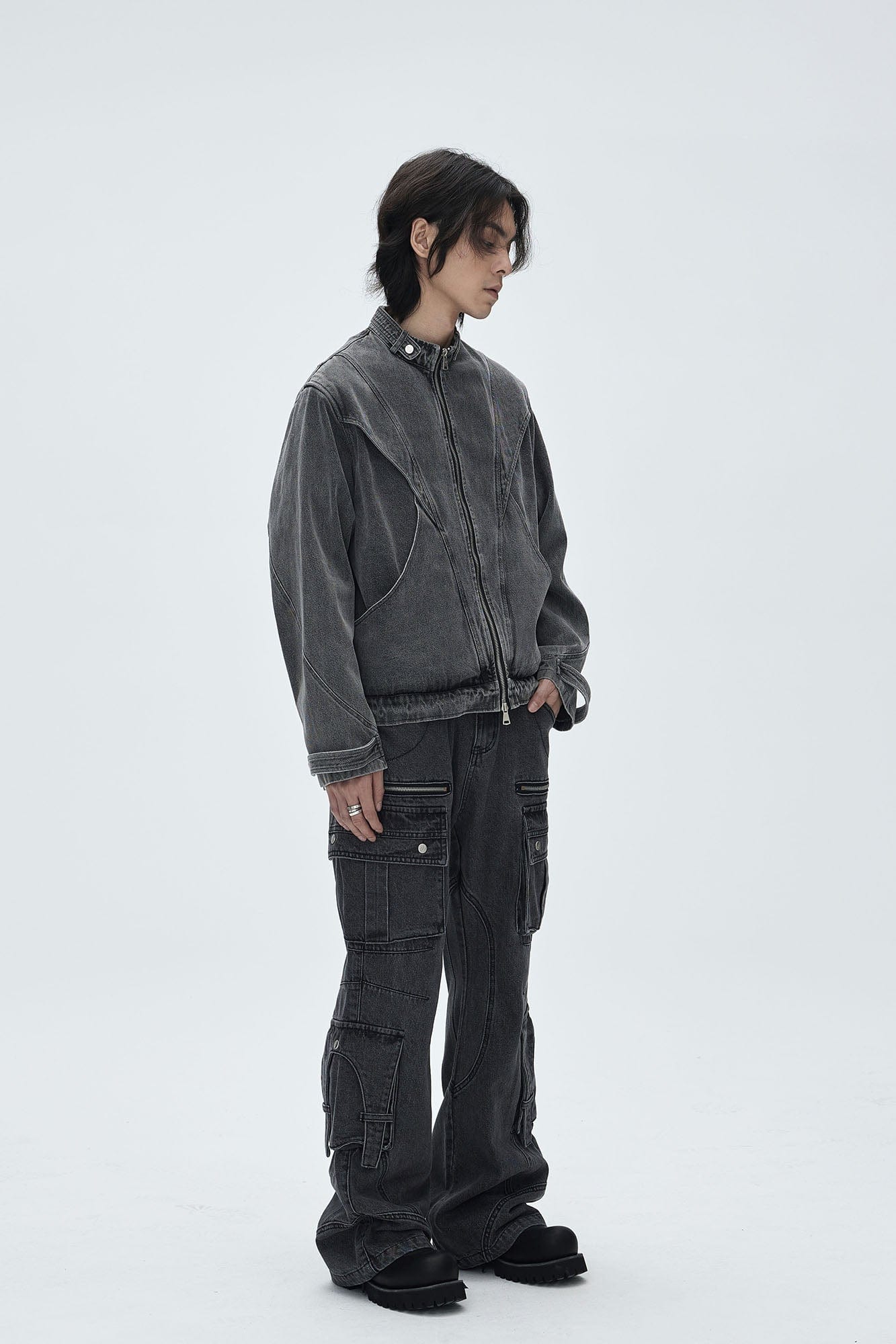 CATSSTAC Turtle-Neck Washed Denim Jacket-Jacket-M-Free Shipping Leatheretro