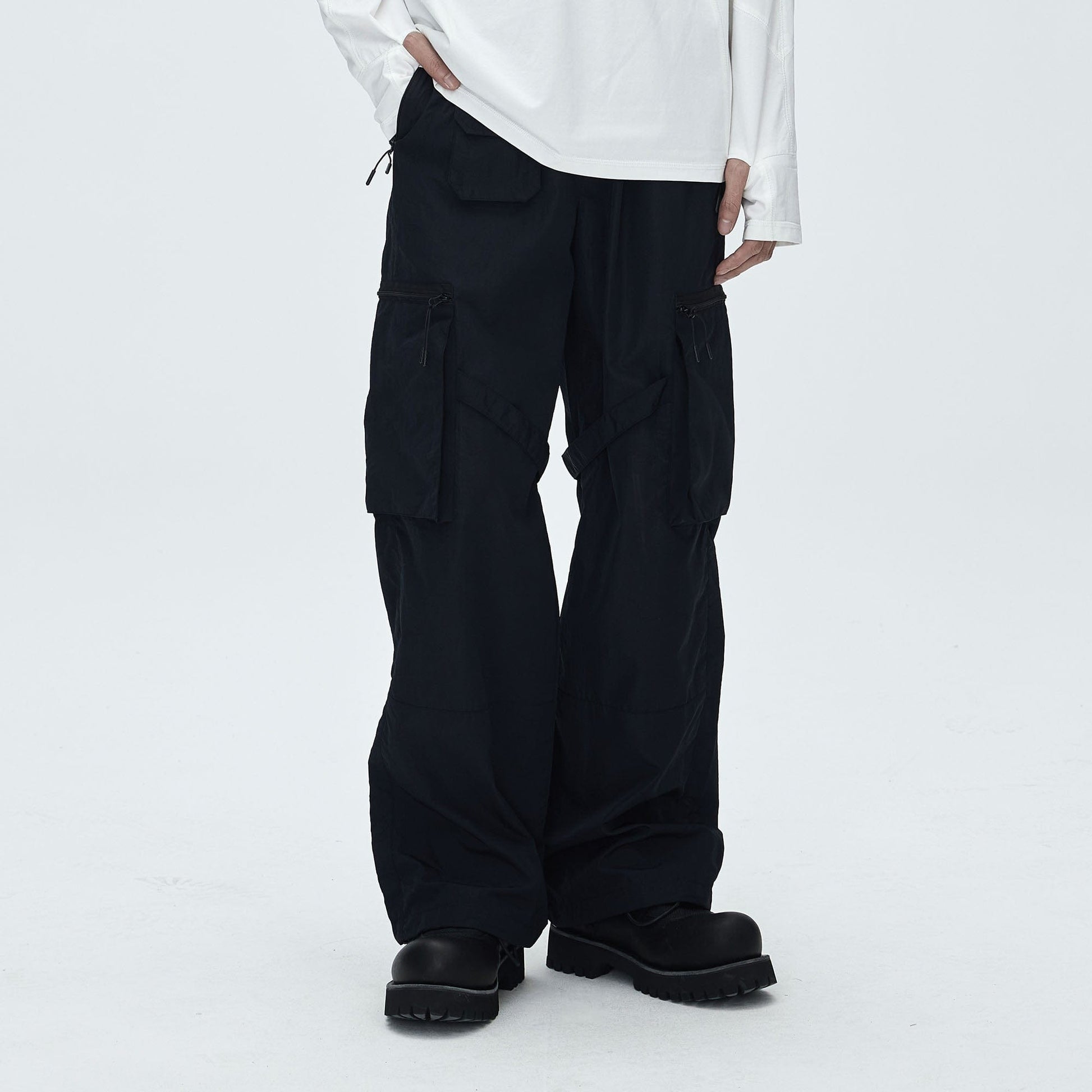 CATSSTAC Utility Multi-Pocket Buckled Cargo Pants-Pants-M-Black-Free Shipping Leatheretro