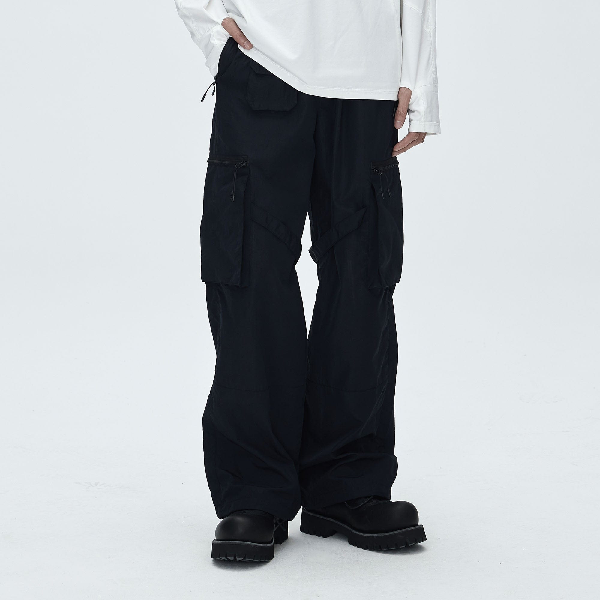 CATSSTAC Utility Multi-Pocket Buckled Cargo Pants-Pants-M-Black-Free Shipping Leatheretro