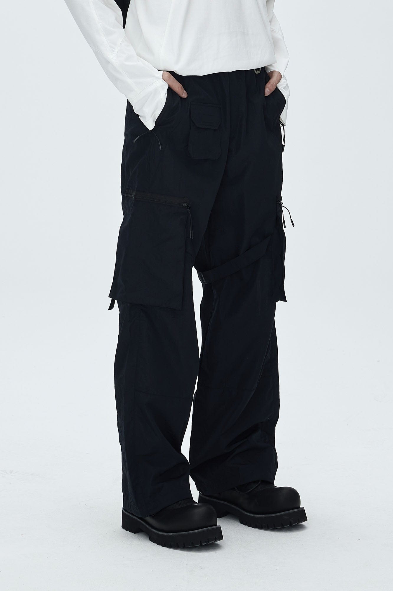 CATSSTAC Utility Multi-Pocket Buckled Cargo Pants-Pants-M-Black-Free Shipping Leatheretro