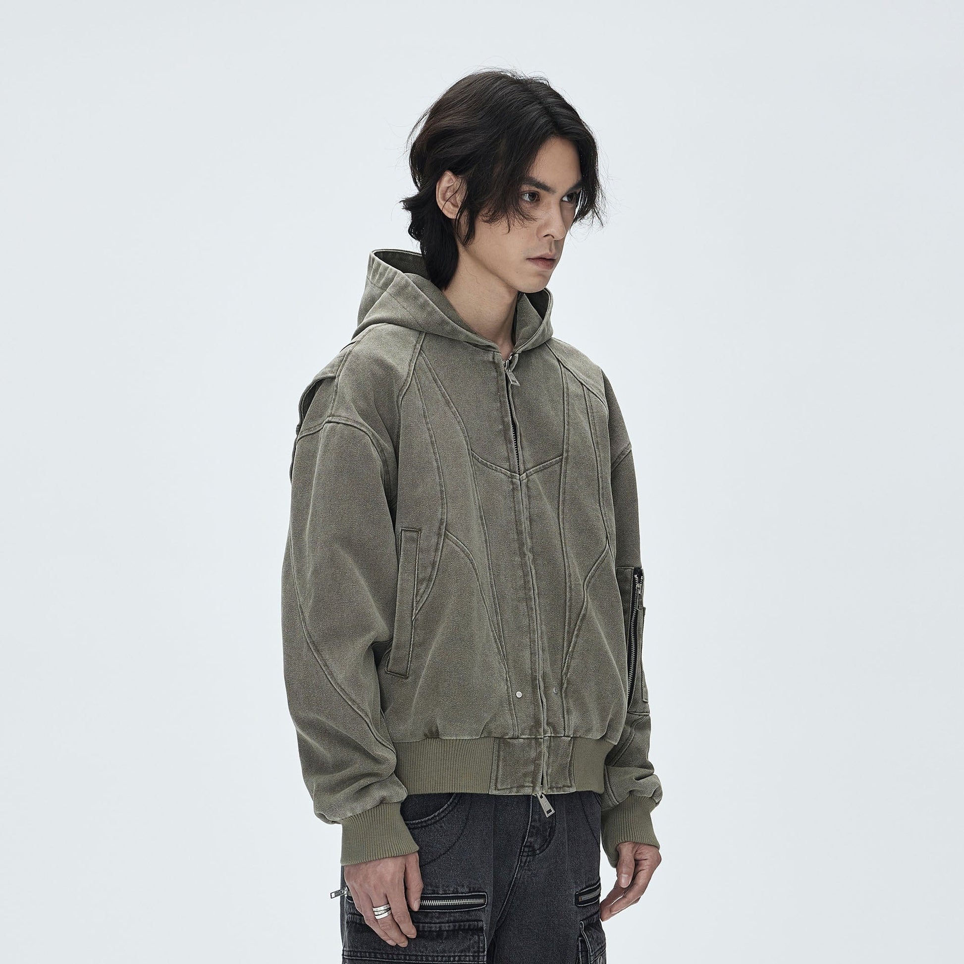 CATSSTAC Deconstructed Paneled Washed Hooded Jacket-Jacket-S-Dark Green-Free Shipping Leatheretro