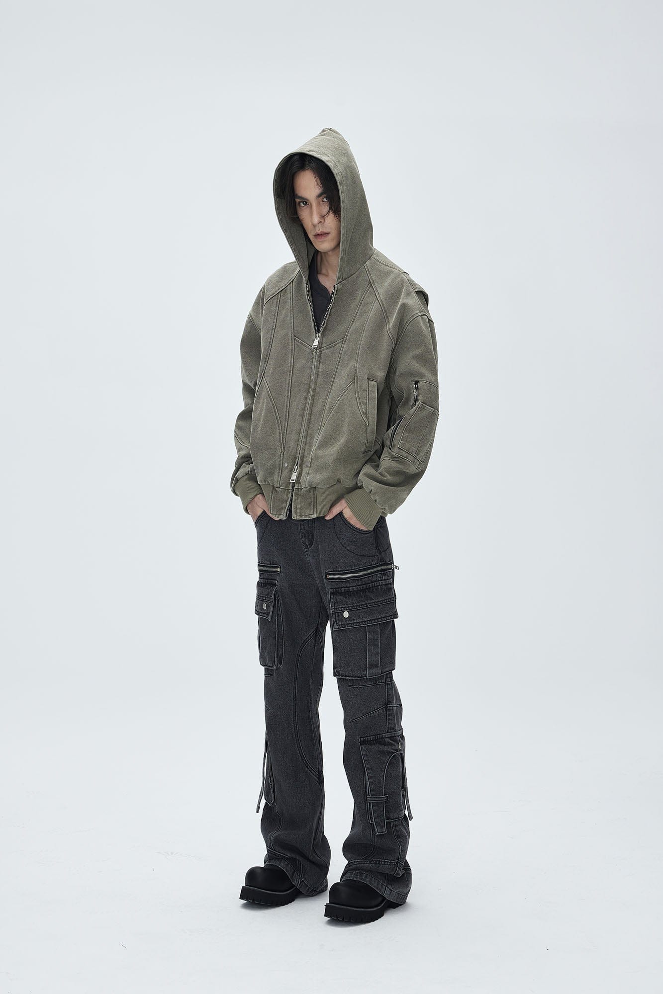 CATSSTAC Deconstructed Paneled Washed Hooded Jacket-Jacket-S-Black-Free Shipping Leatheretro