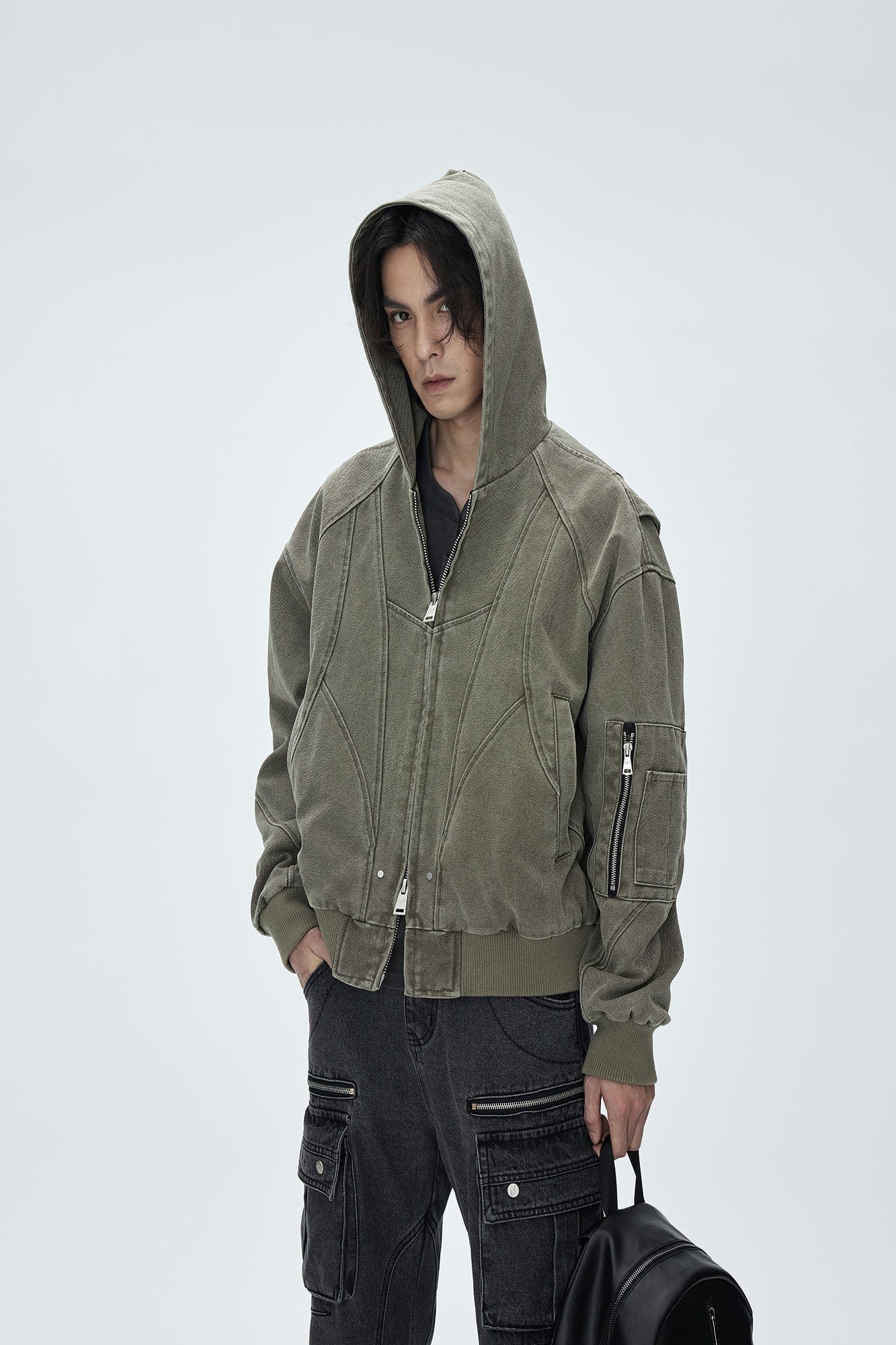 CATSSTAC Deconstructed Paneled Washed Hooded Jacket-Jacket-S-Black-Free Shipping Leatheretro