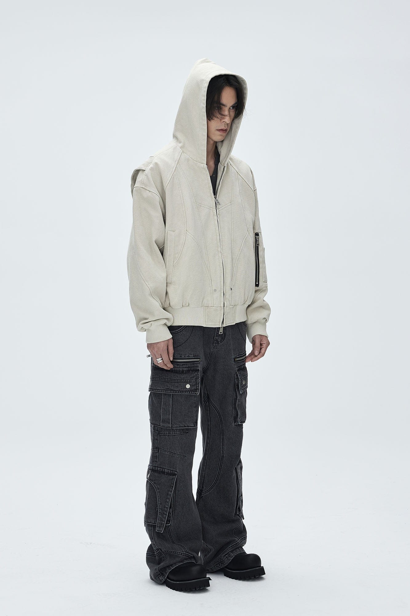 CATSSTAC Deconstructed Paneled Washed Hooded Jacket-Jacket-S-Black-Free Shipping Leatheretro