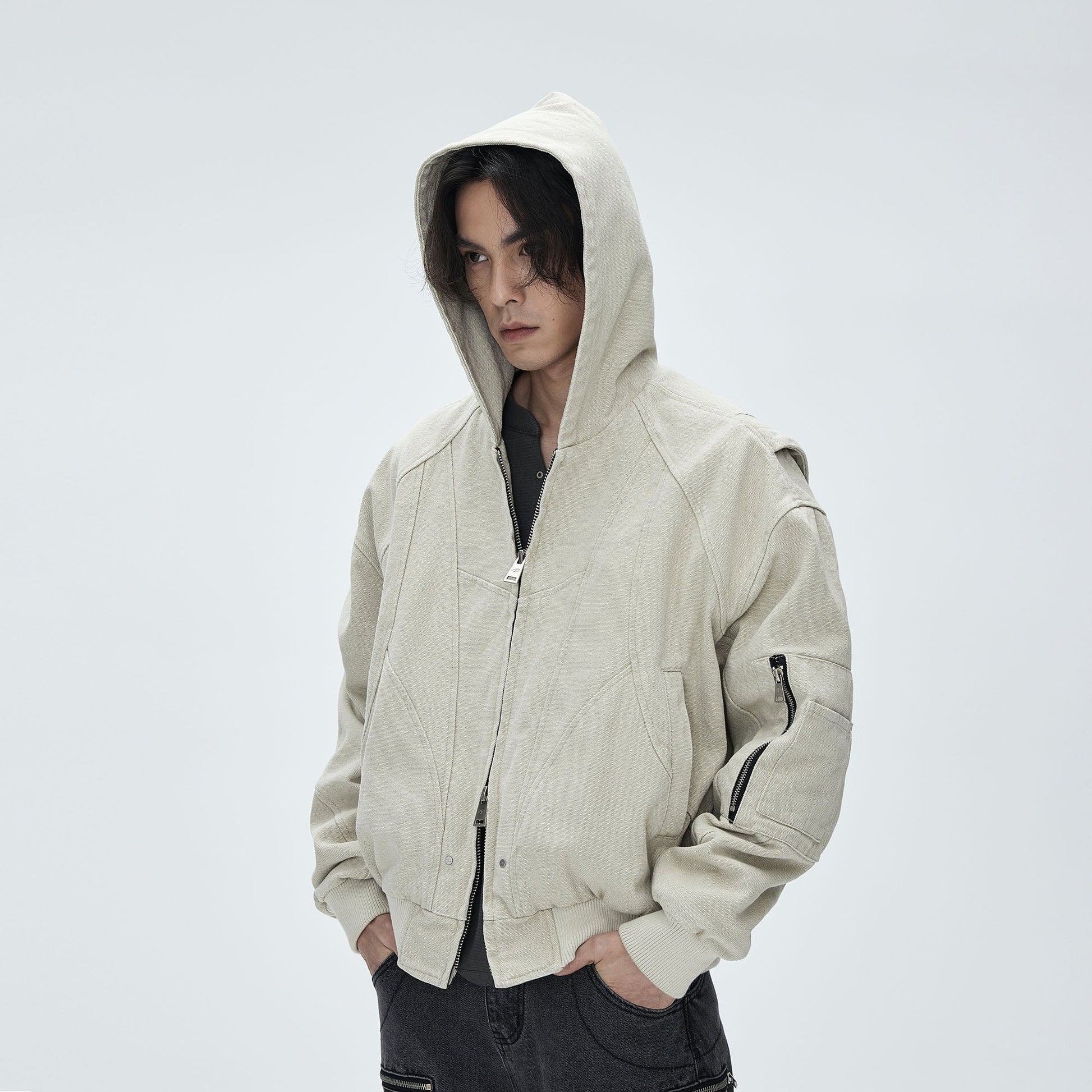 CATSSTAC Deconstructed Paneled Washed Hooded Jacket-Jacket-S-Black-Free Shipping Leatheretro