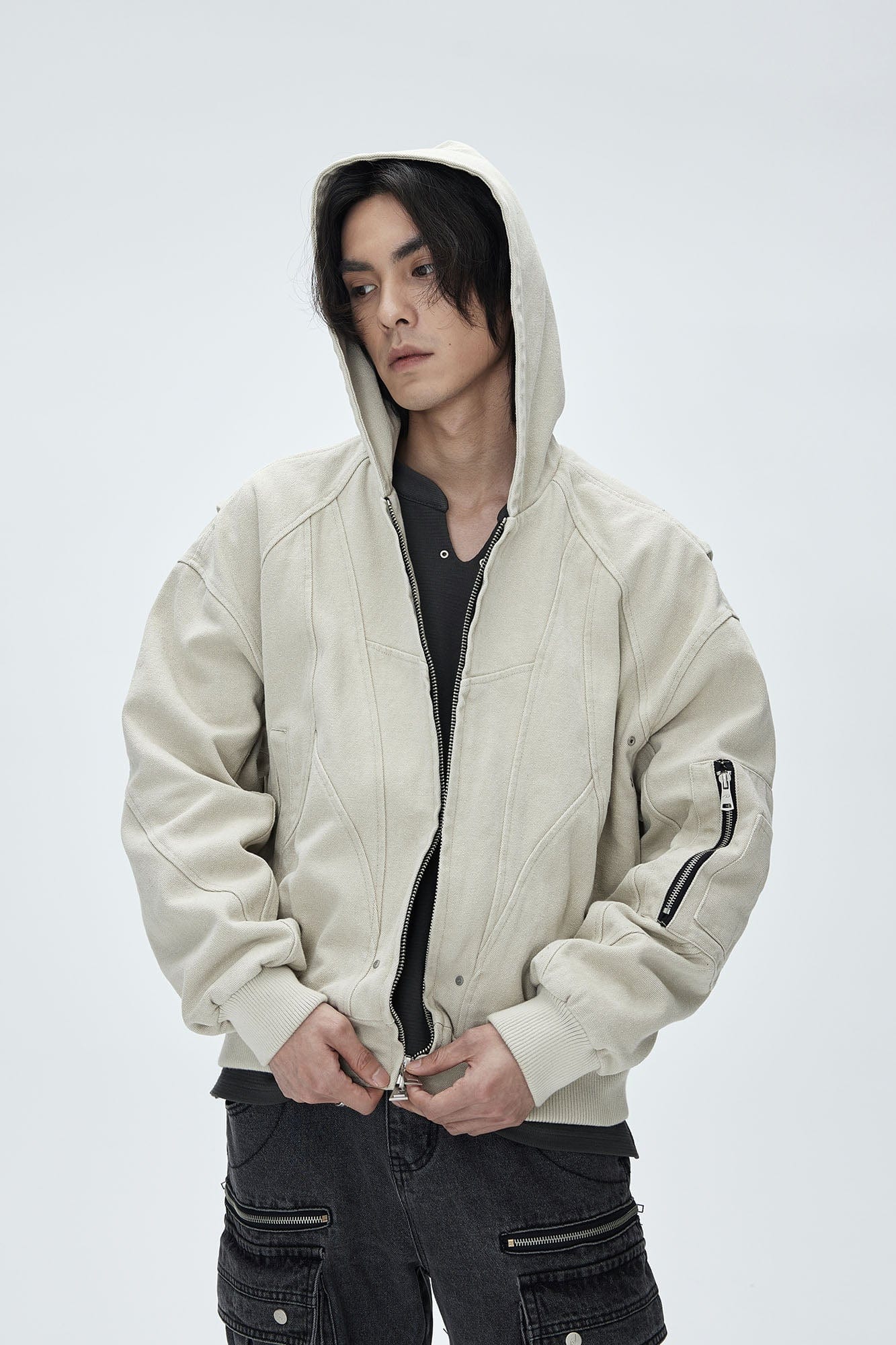 CATSSTAC Deconstructed Paneled Washed Hooded Jacket-Jacket-S-Black-Free Shipping Leatheretro