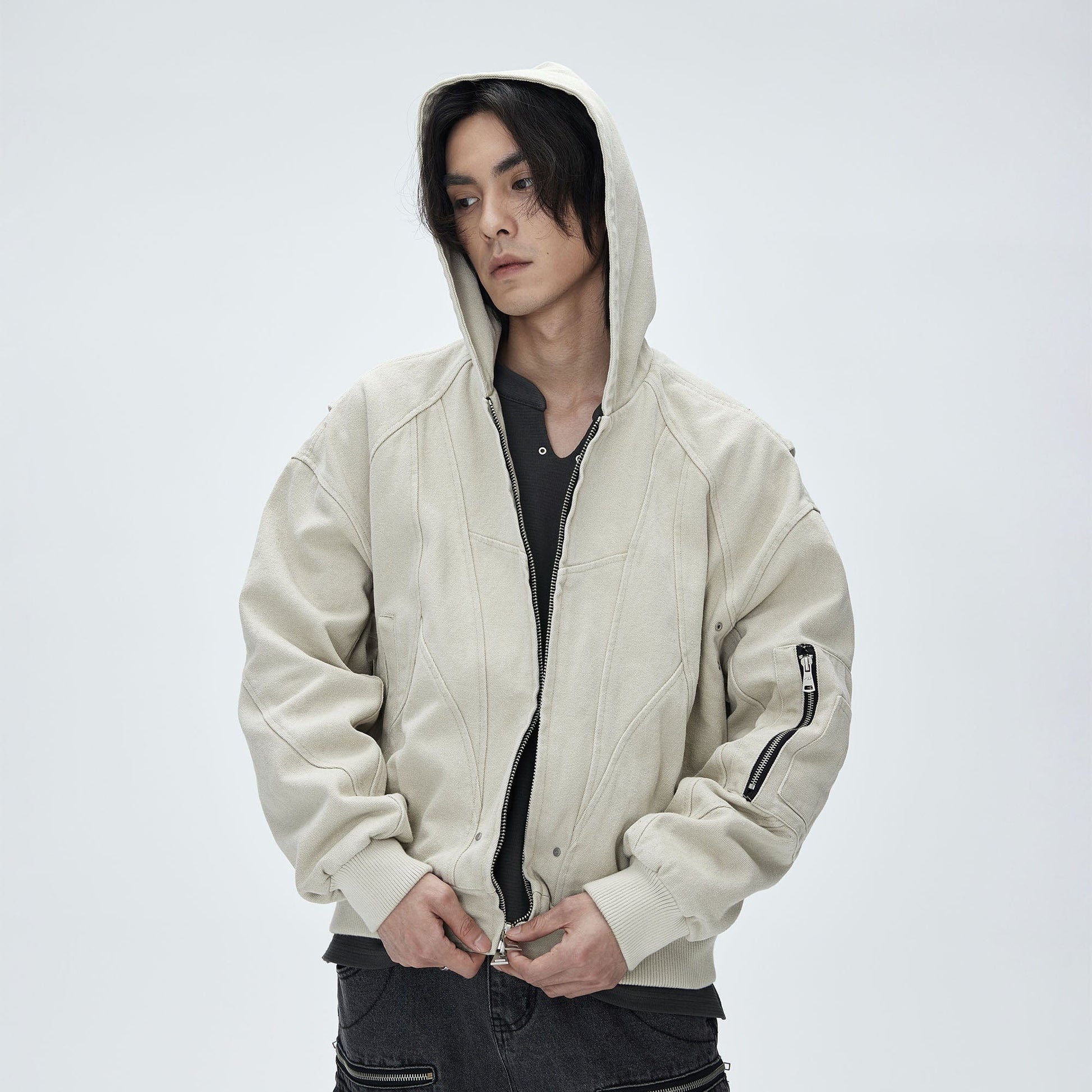 CATSSTAC Deconstructed Paneled Washed Hooded Jacket-Jacket-S-Khaki-Free Shipping Leatheretro