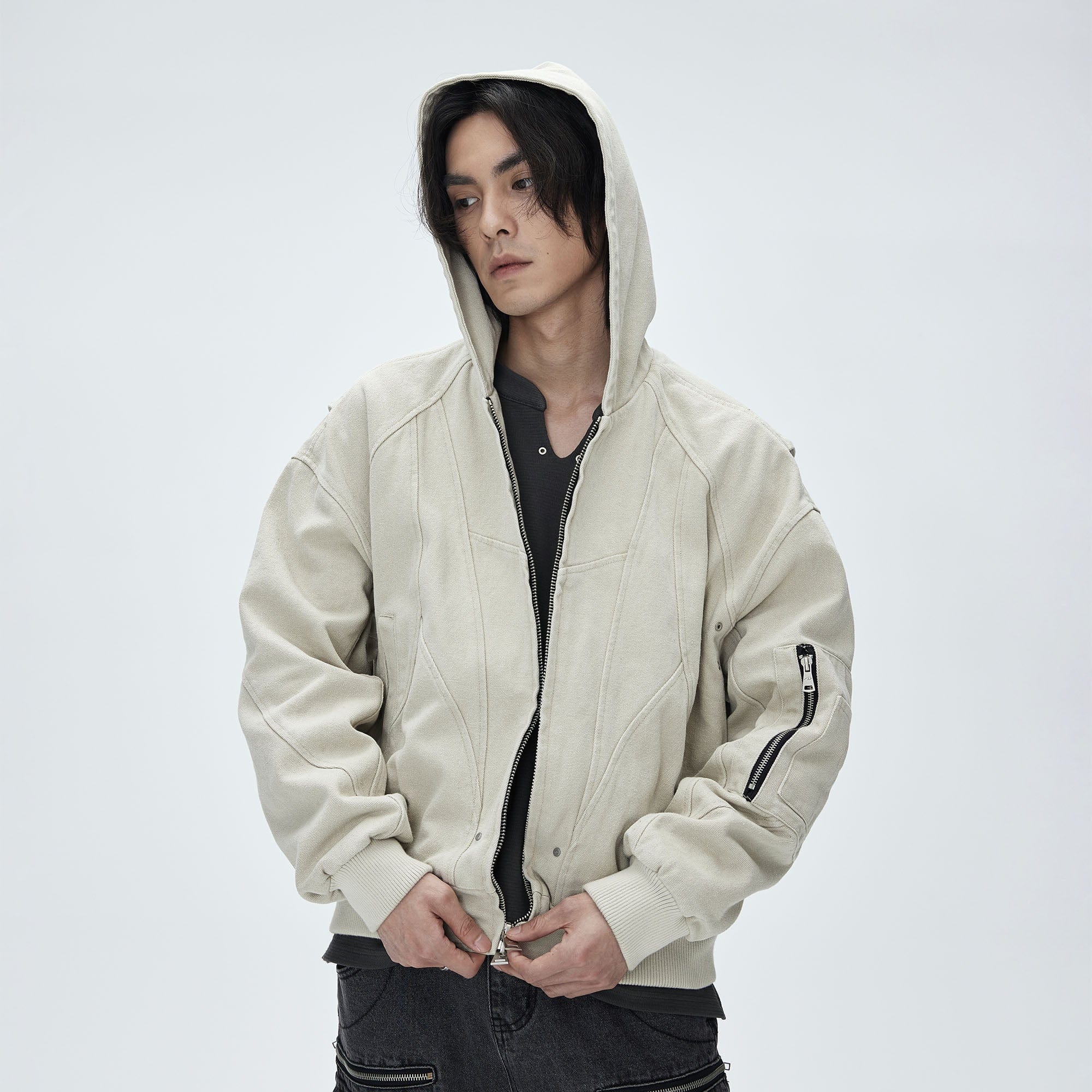 CATSSTAC Deconstructed Paneled Washed Hooded Jacket-Jacket-S-Khaki-Free Shipping Leatheretro