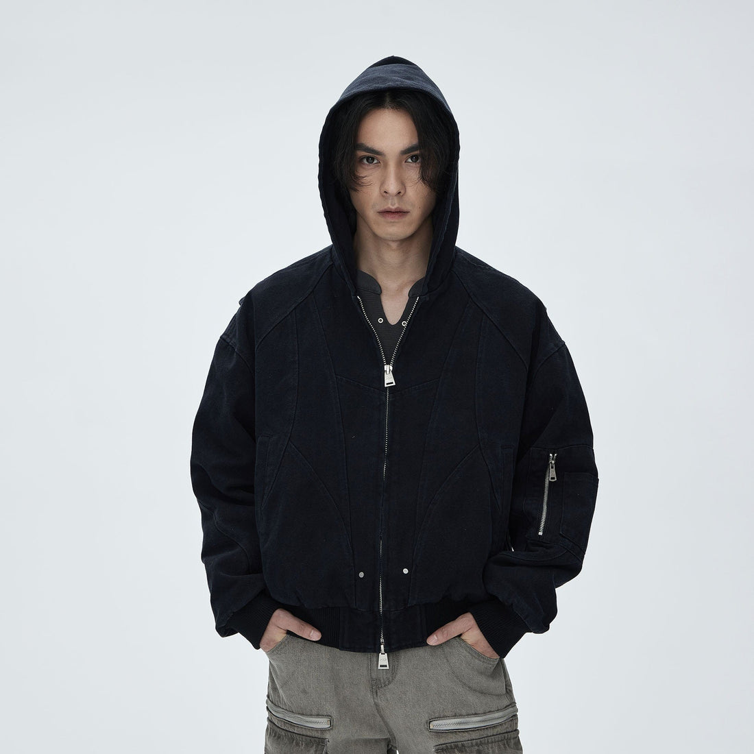 CATSSTAC Deconstructed Paneled Washed Hooded Jacket-Jacket-S-Black-Free Shipping Leatheretro
