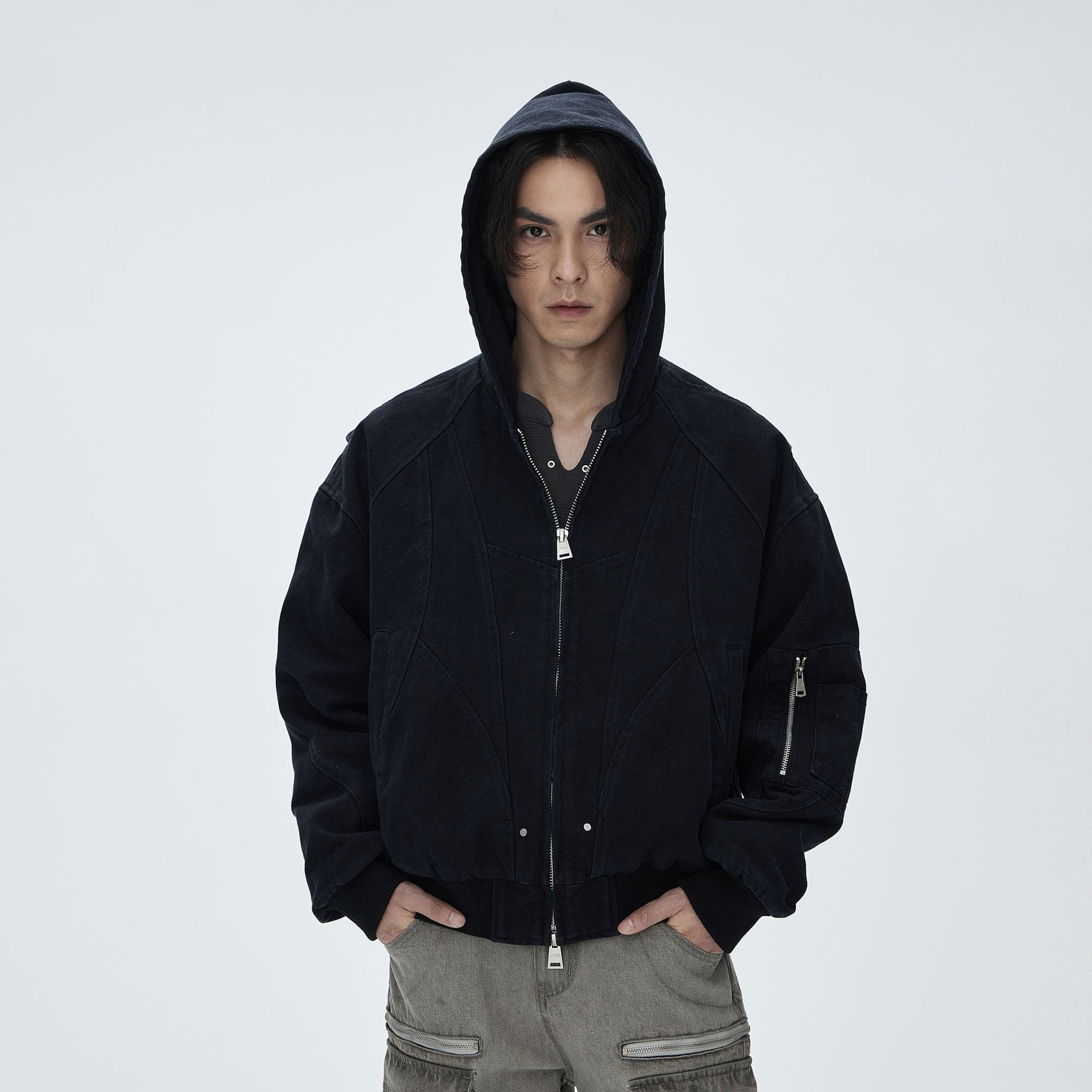 CATSSTAC Deconstructed Paneled Washed Hooded Jacket-Jacket-S-Black-Free Shipping Leatheretro