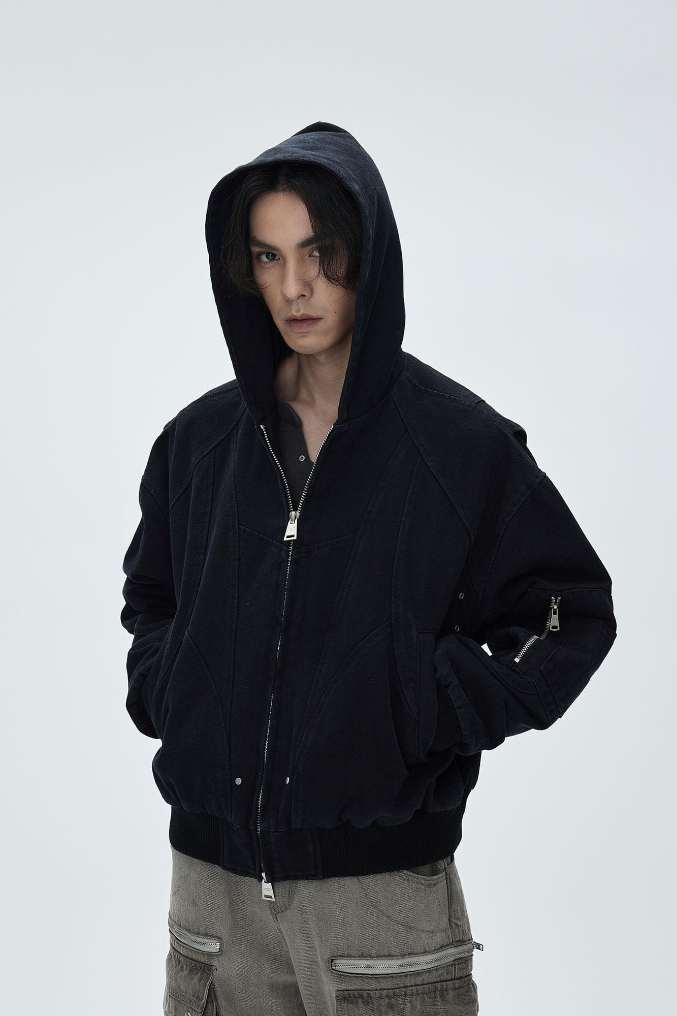 CATSSTAC Deconstructed Paneled Washed Hooded Jacket-Jacket-S-Black-Free Shipping Leatheretro
