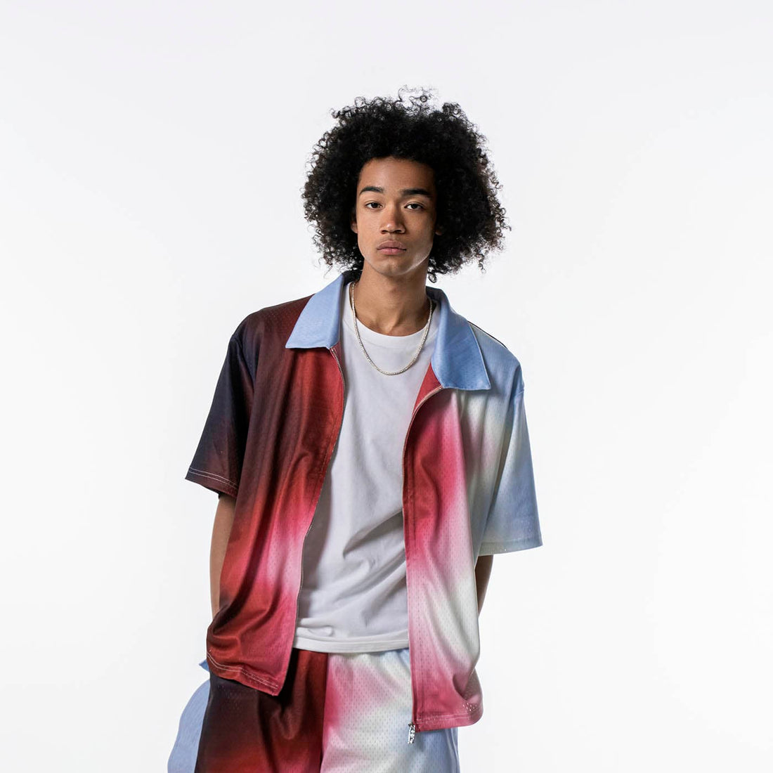 REDH Blazing Gradient Mesh Zip-up Half Shirt-Half shirt-S-Free Shipping Leatheretro