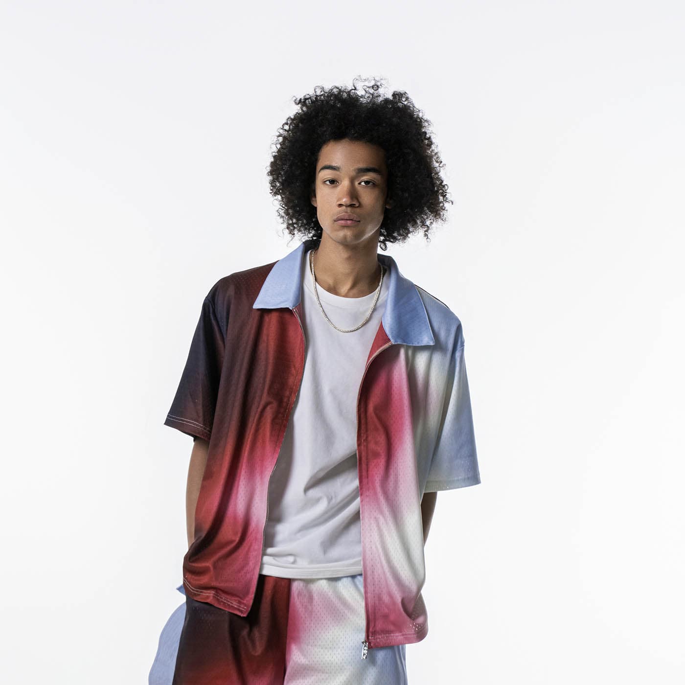 REDH Blazing Gradient Mesh Zip-up Half Shirt-Half shirt-S-Free Shipping Leatheretro