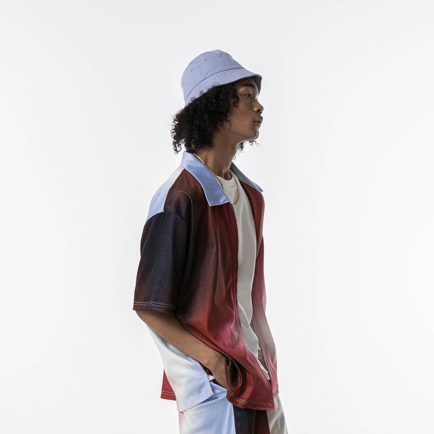 REDH Blazing Gradient Mesh Zip-up Half Shirt-Half shirt-S-Free Shipping Leatheretro