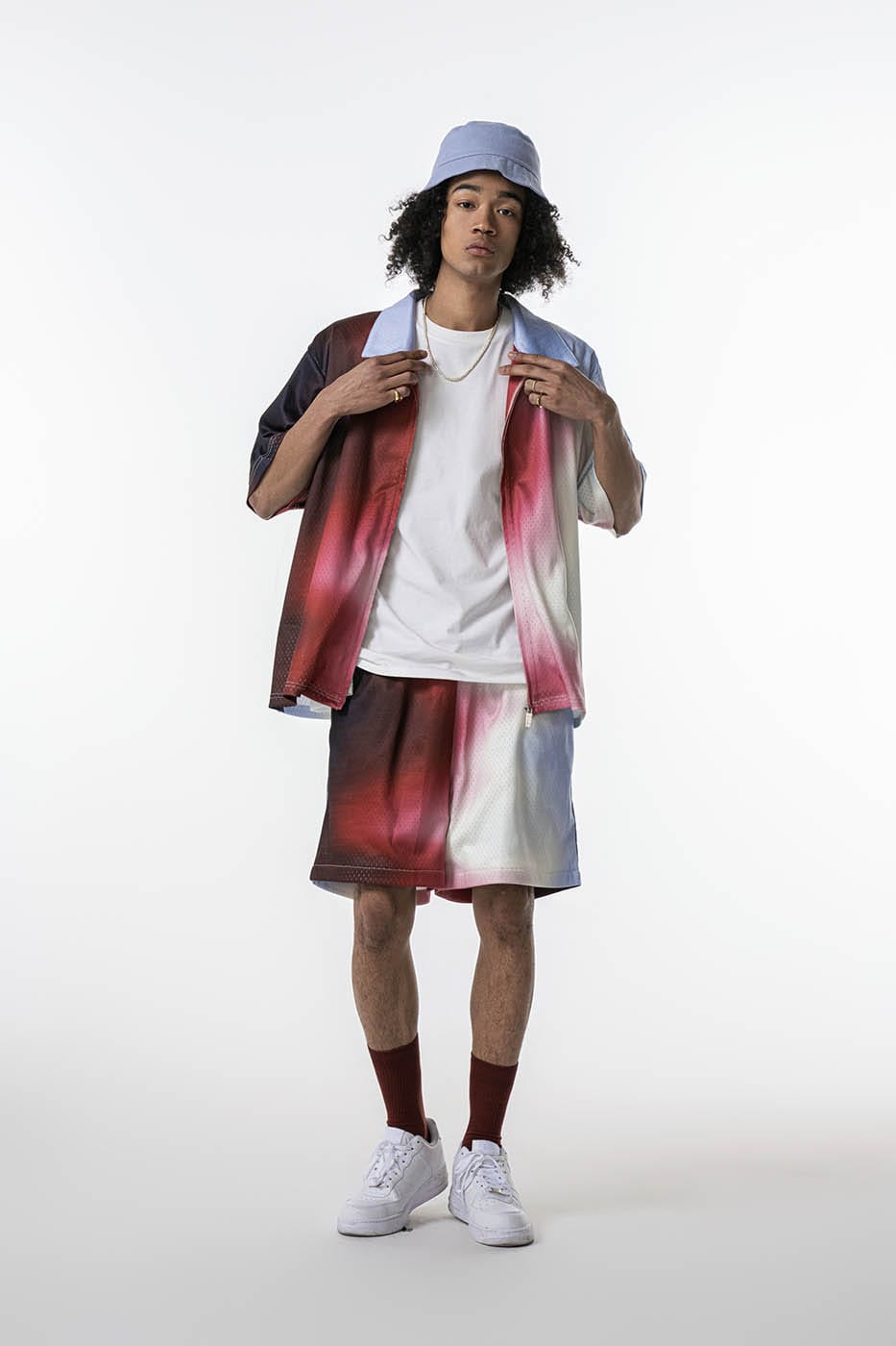 REDH Blazing Gradient Mesh Zip-up Half Shirt-Half shirt-S-Free Shipping Leatheretro