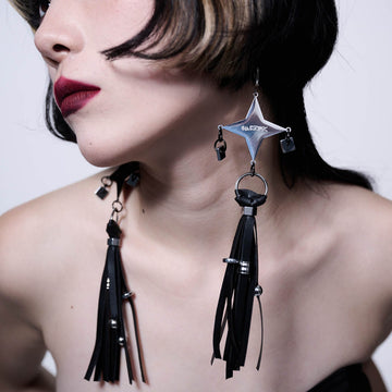 ILLUSORY Four-Pointed Star Tassel Earrings-Earring-Clips On-Free Shipping Leatheretro