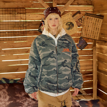 DONSMOKE Paneled Camo Embroidered LOGO Bomber Jacket-Jacket-S-Free Shipping Leatheretro