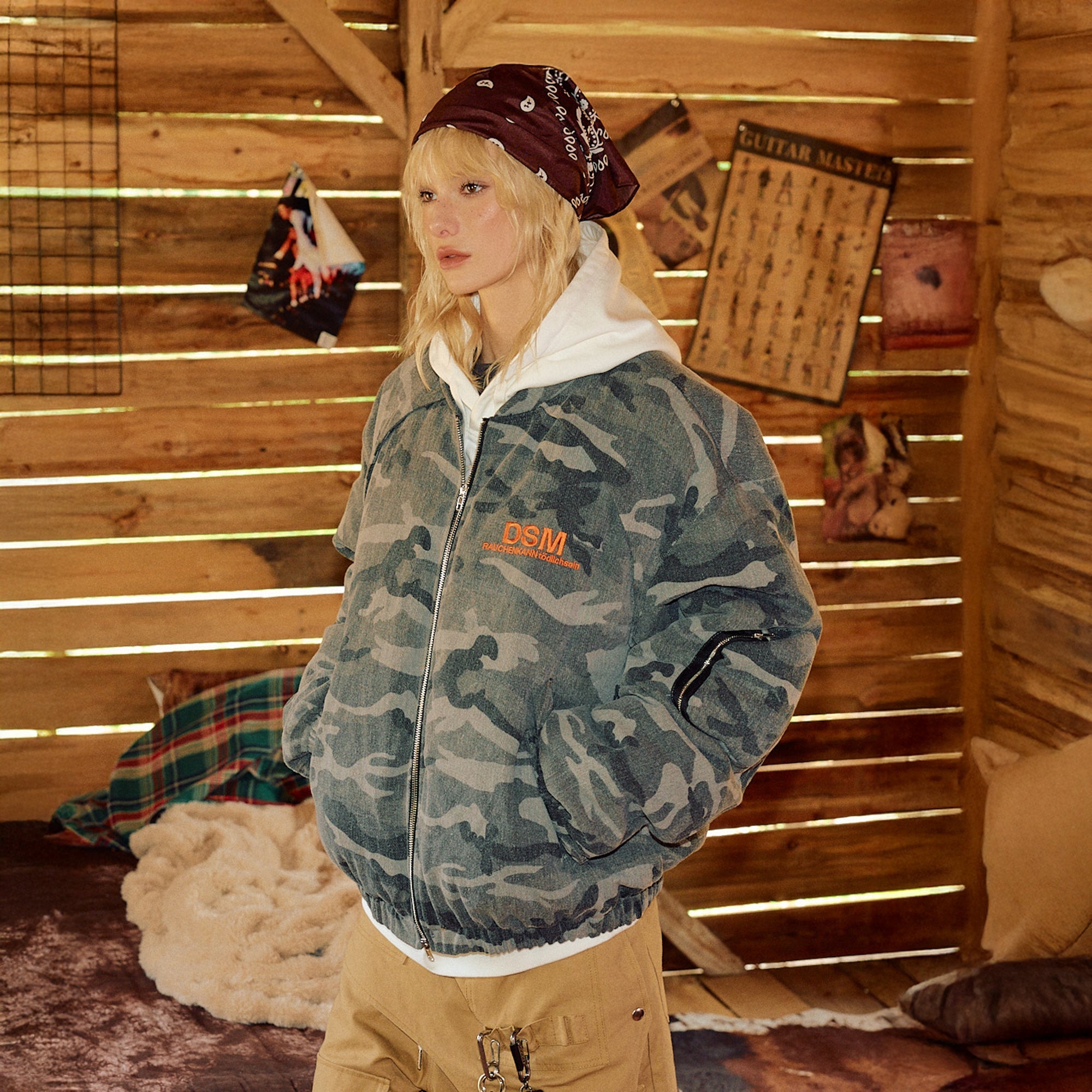 DONSMOKE Paneled Camo Embroidered LOGO Bomber Jacket-Jacket-S-Free Shipping Leatheretro