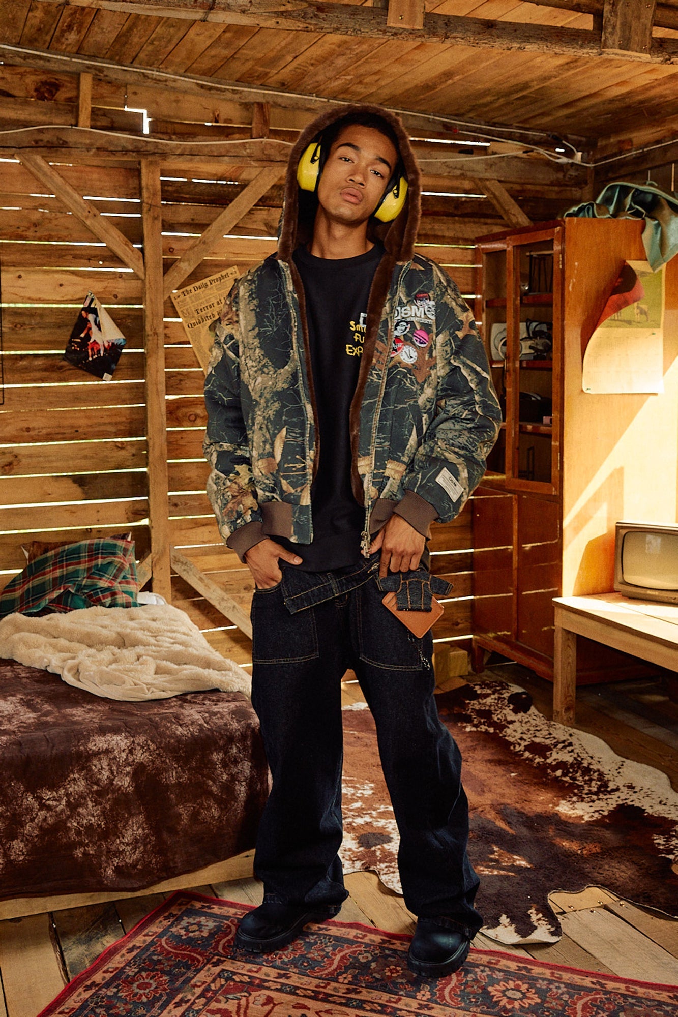 DONSMOKE Faux Fur Lined Camo Hooded Jacket-Jacket-S-Multicolor-Free Shipping Leatheretro