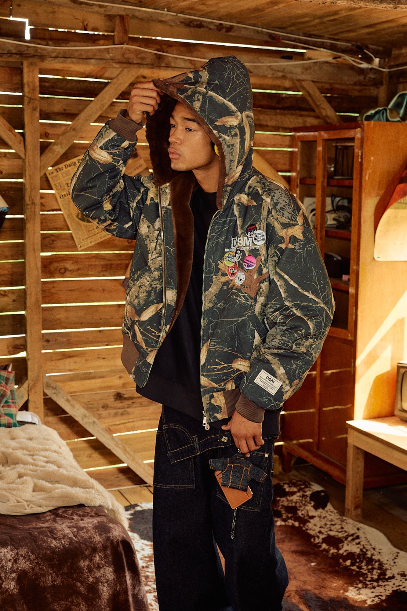 DONSMOKE Faux Fur Lined Camo Hooded Jacket-Jacket-S-Multicolor-Free Shipping Leatheretro