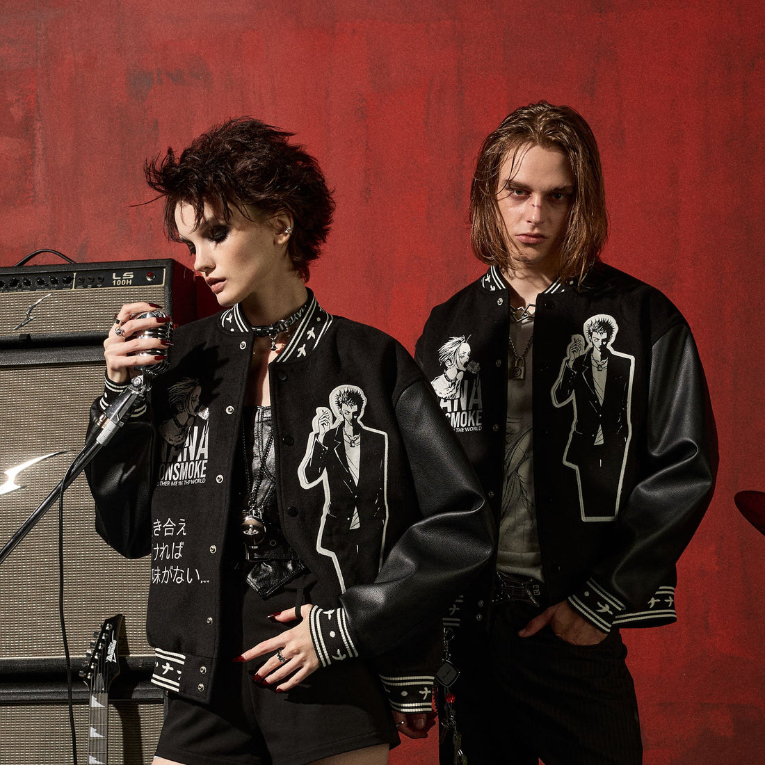 DONSMOKE ¡Á NANA PU Panel Anime Patch Varsity Jacket-Jacket-S-Free Shipping Leatheretro