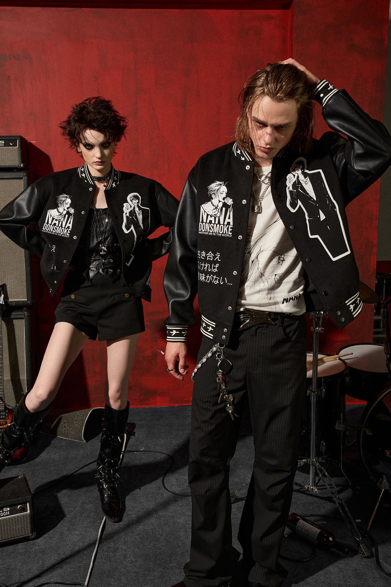 DONSMOKE ¡Á NANA PU Panel Anime Patch Varsity Jacket-Jacket-S-Free Shipping Leatheretro