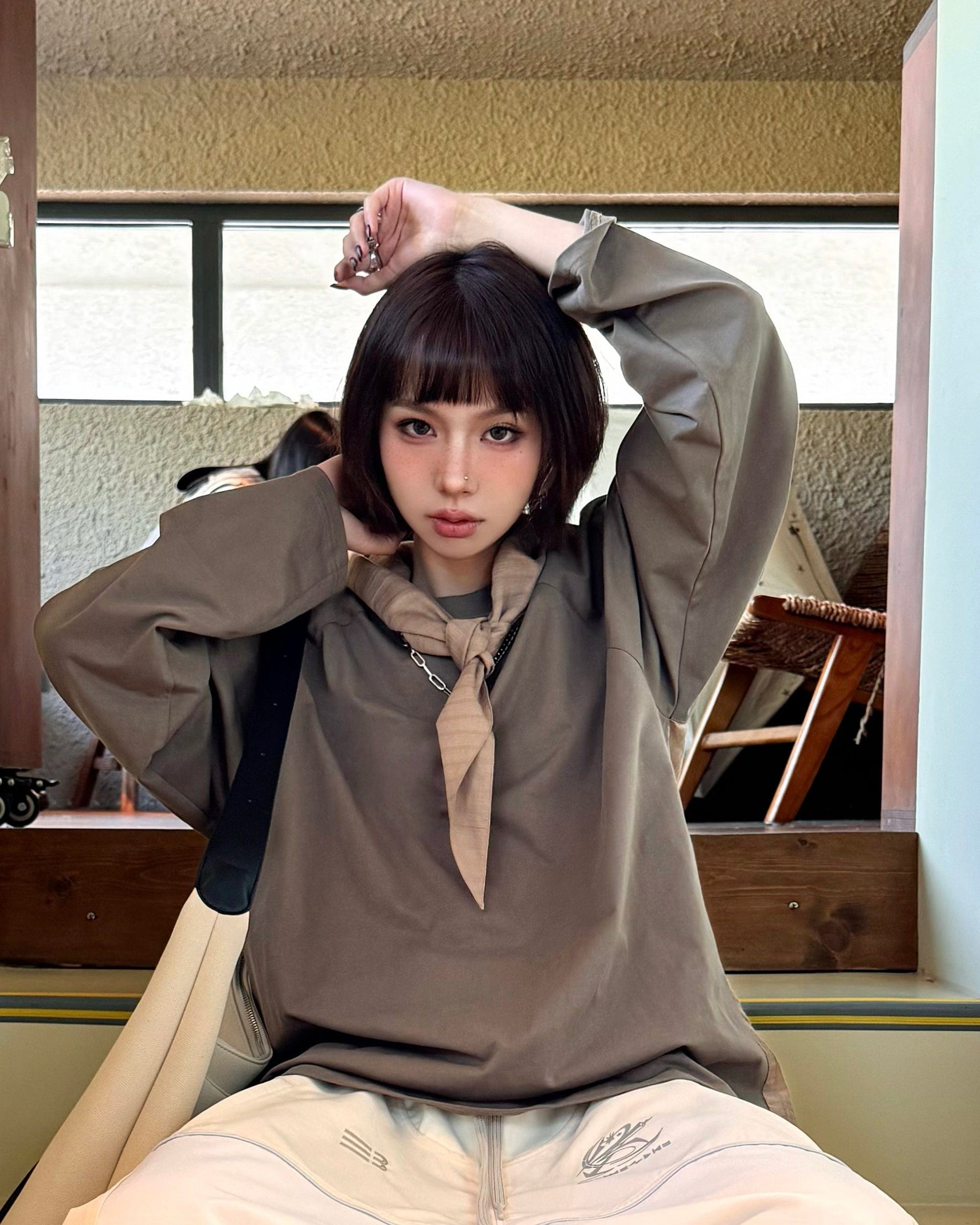 RELABEL Deconstructed Scarf Long-Sleeve Tee-L/S Tee-XS-Yellow-Free Shipping Leatheretro