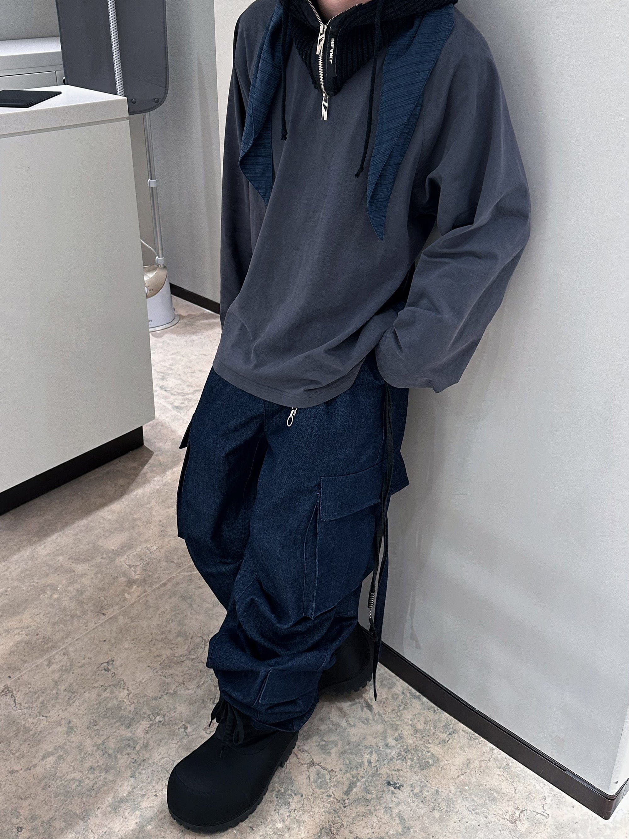 RELABEL Straped Big Pockets Rivet Washed Denim Cargo-Pants-XS-Free Shipping Leatheretro