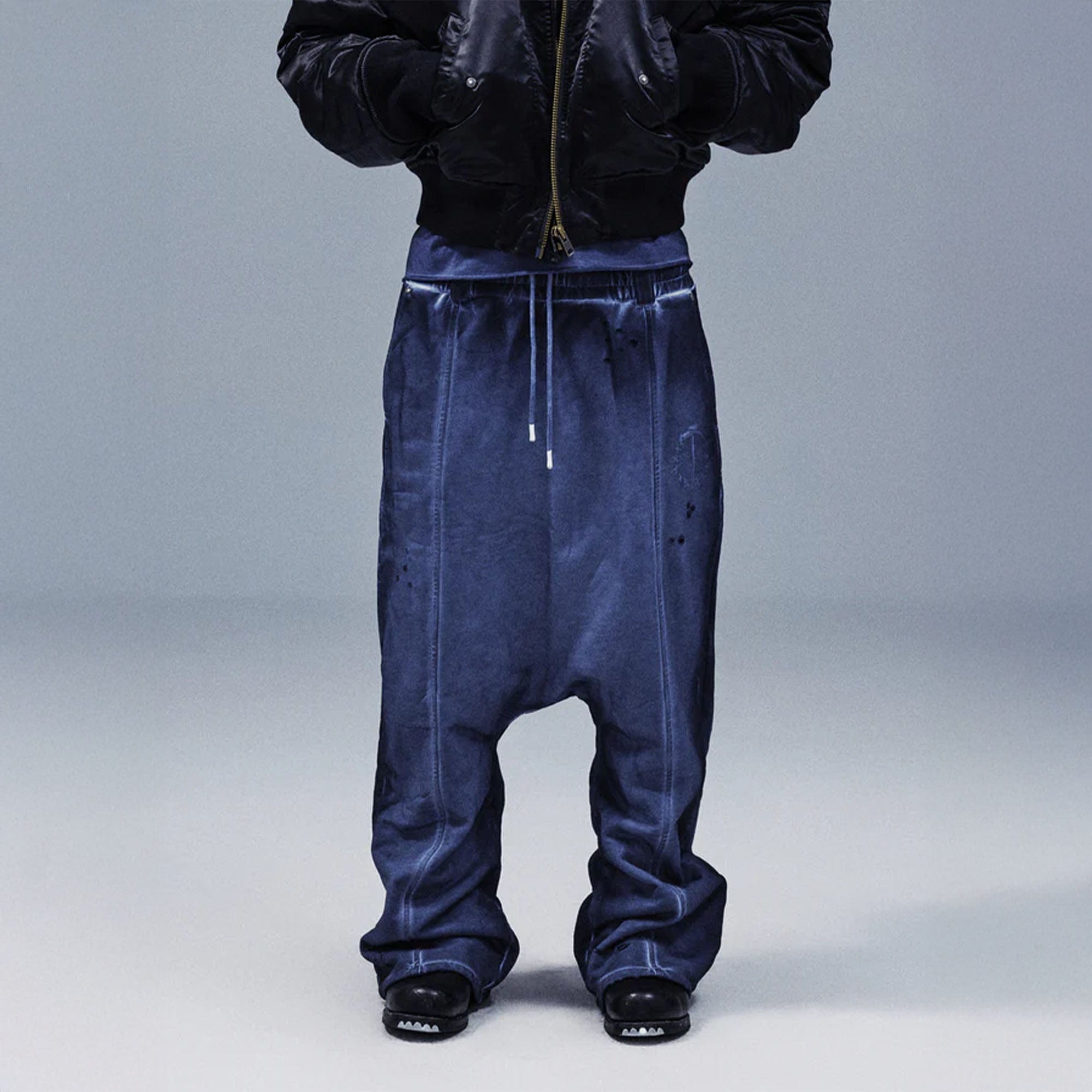 TECNINEGROUP Middle-Panel Washed Drop-Crotch Sweatpants-Pants-Blue-S-Free Shipping Leatheretro