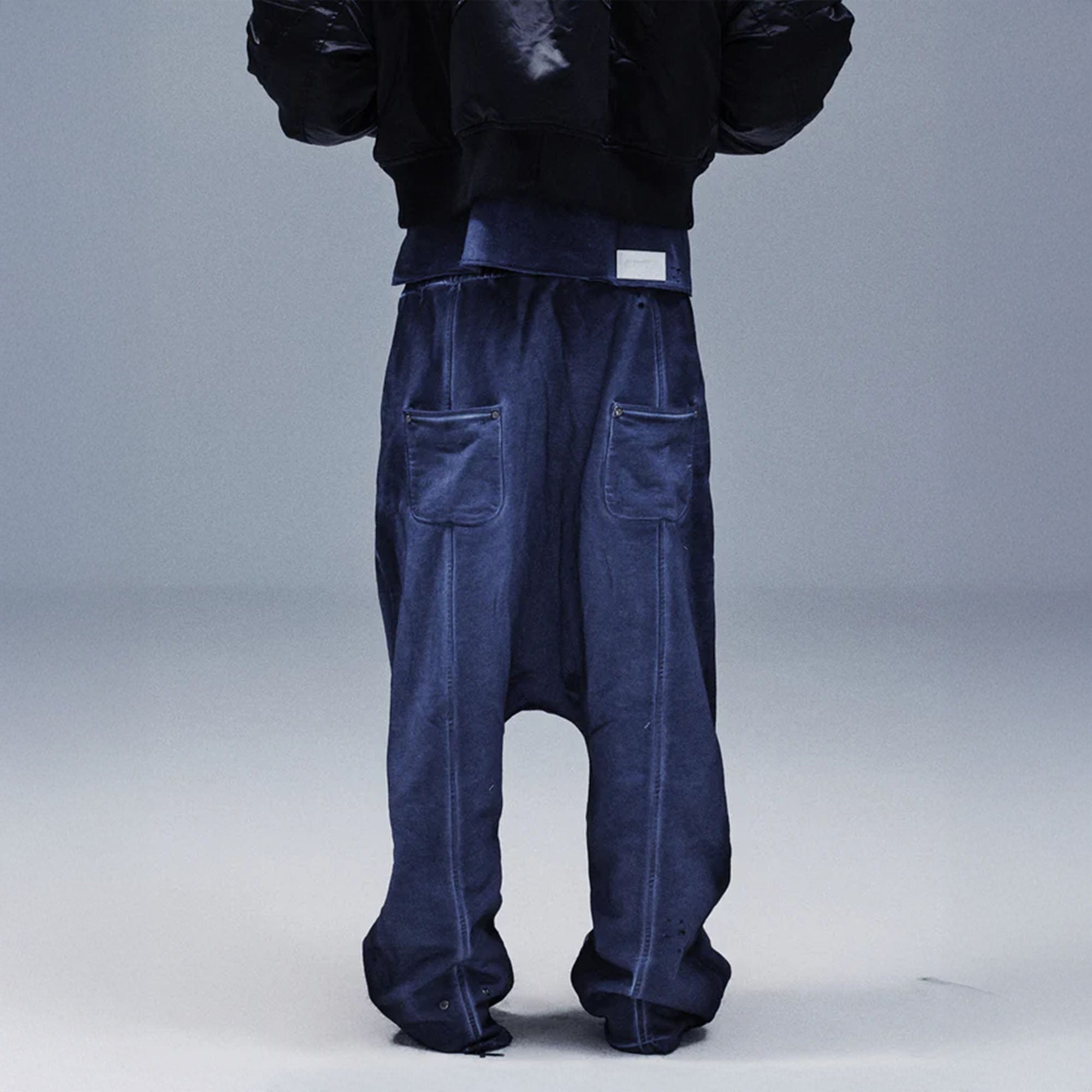 TECNINEGROUP Middle-Panel Washed Drop-Crotch Sweatpants-Pants-Blue-S-Free Shipping Leatheretro