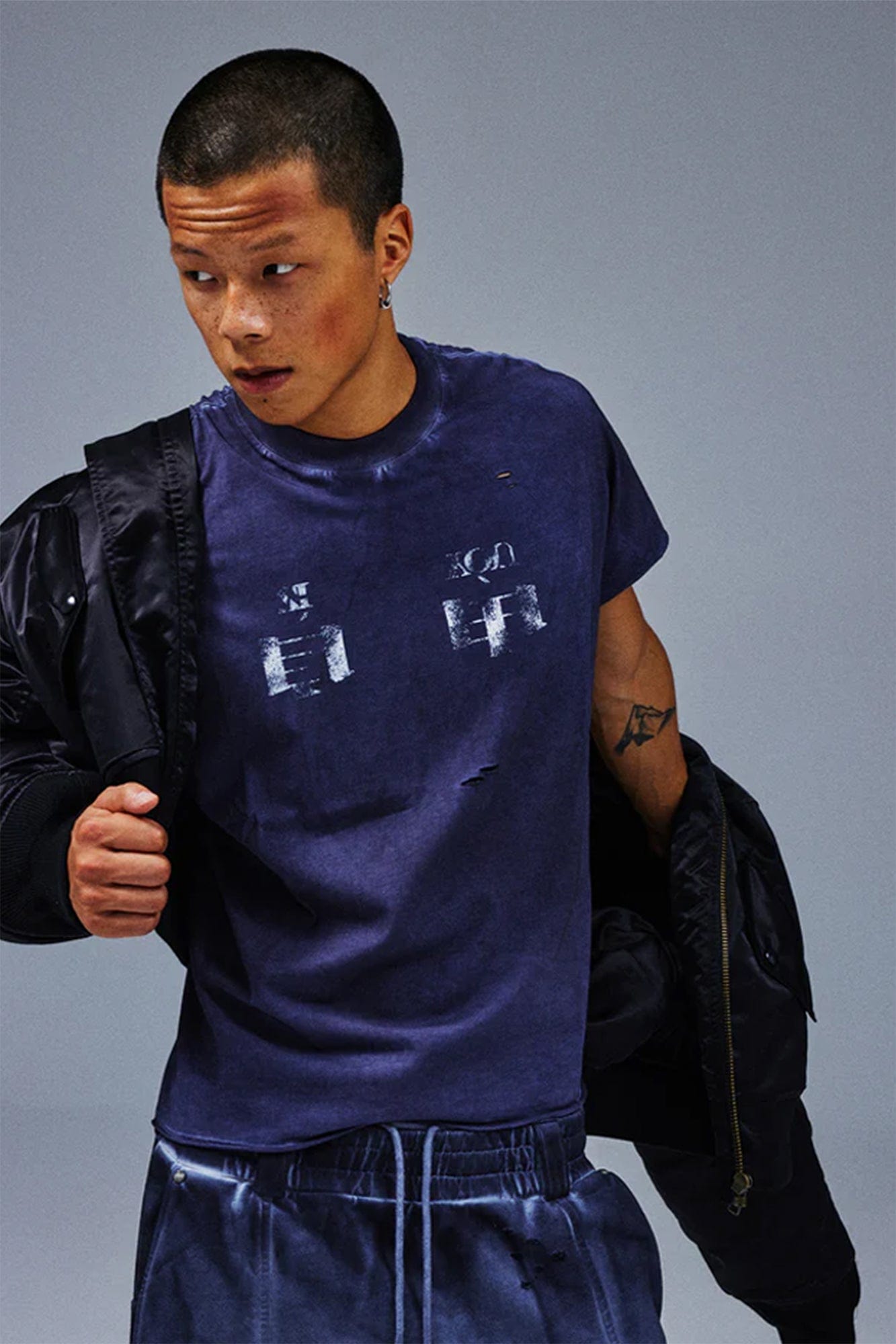 TECNINEGROUP Distressed Blue-Dyed Graphic T-Shirt-T Shirt-Painting-S-Free Shipping Leatheretro